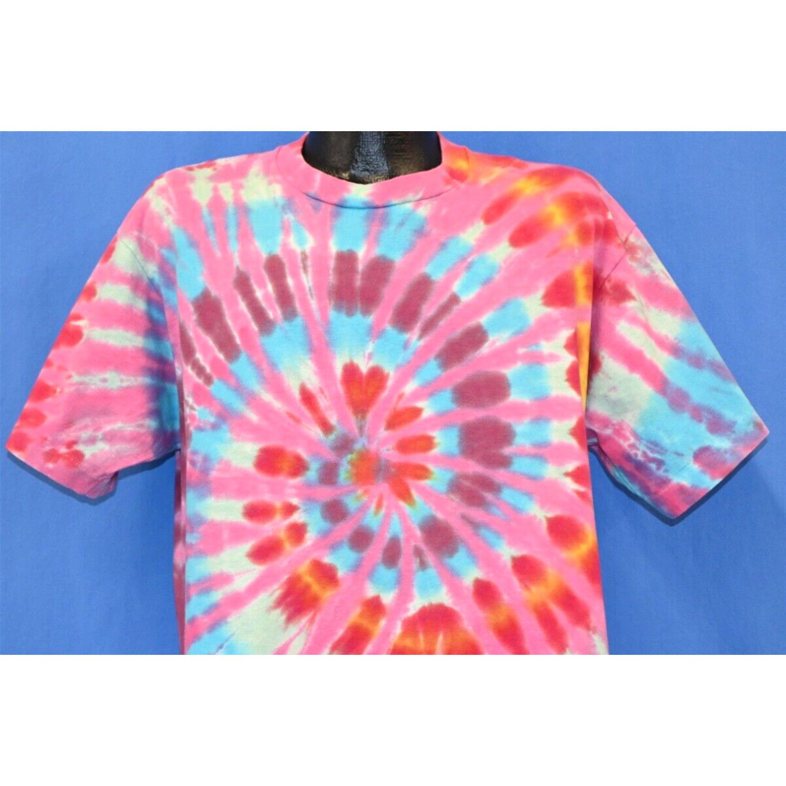 image of Fruit Of The Loom Vintage 90's Tie Dye Psychedelic Spiral Multicolor Red Orange Blue T-Shirt XL in 