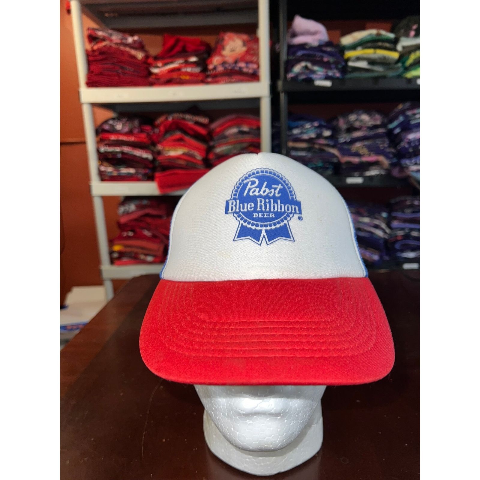 Vintage PBR Hat Pabst Blue Ribbon Beer White Blue Mesh Snapback Cap Size ONE SIZE - 2 Thumbnail