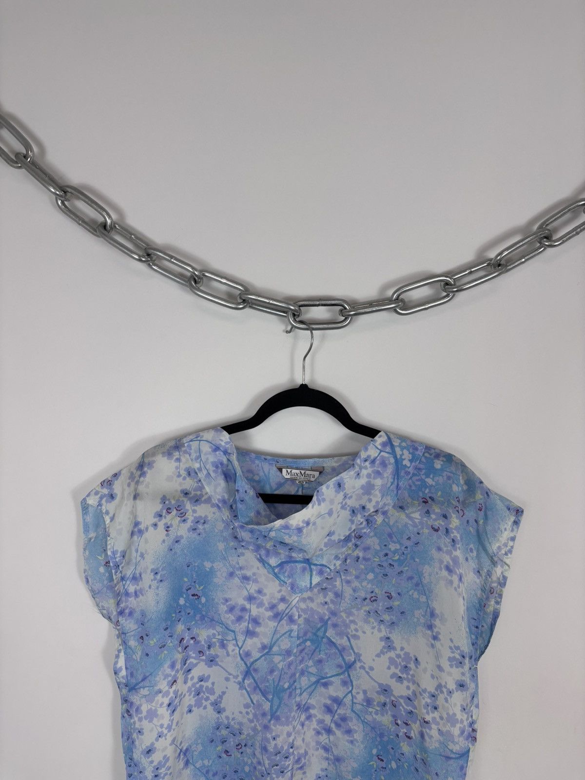 Max Mara Vintage Max Mara Women’s Blue Floral Blouse T-Shirt Top Size M / US 6-8 / IT 42-44 - 2 Thumbnail