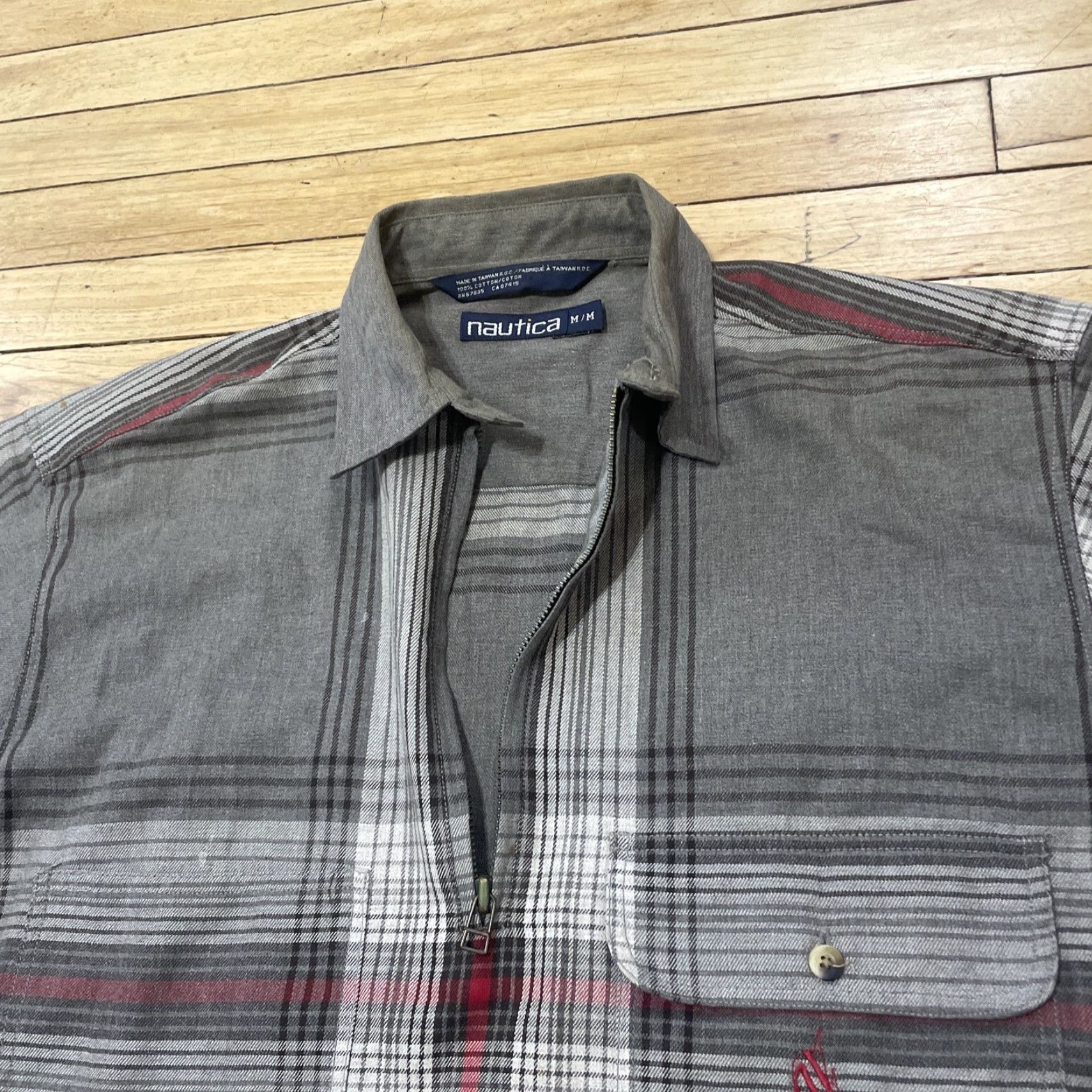 Nautica VINTAGE Nautica Shirt Men M 1/4 Zip Plaid Red Gray Grunge 90s Cotton Long Sleeve Warm Casual Workwear Size US M / EU 48-50 / 2 - 2 Thumbnail