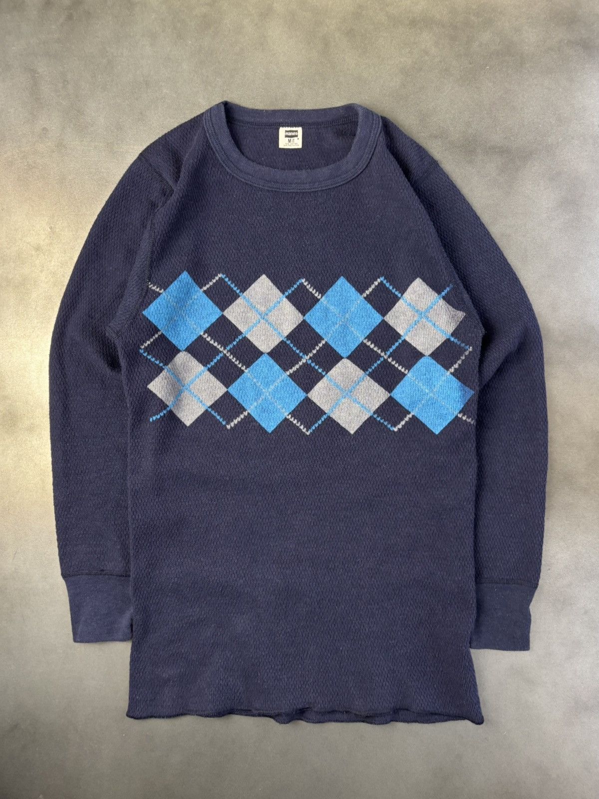 Hanes × Vintage 1970s Vintage Thermal Longsleeve Argyle Waffle Double Face S Size US S / EU 44-46 / 1 - 4 Thumbnail