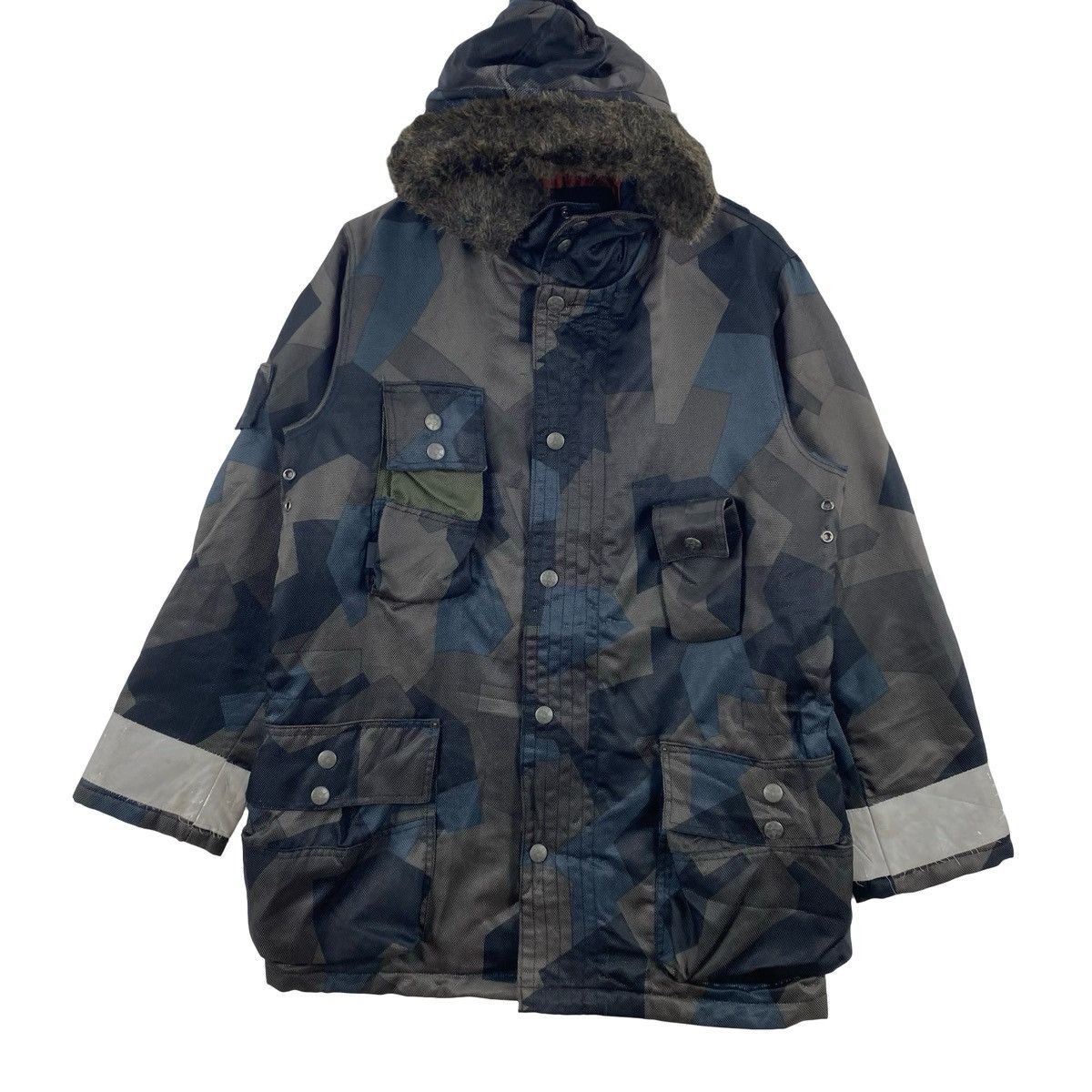 Vintage Vintage 291295=HOMME Fur Hood Geometric Camo Parka Jacket Size US L / EU 52-54 / 3 - 5 Thumbnail