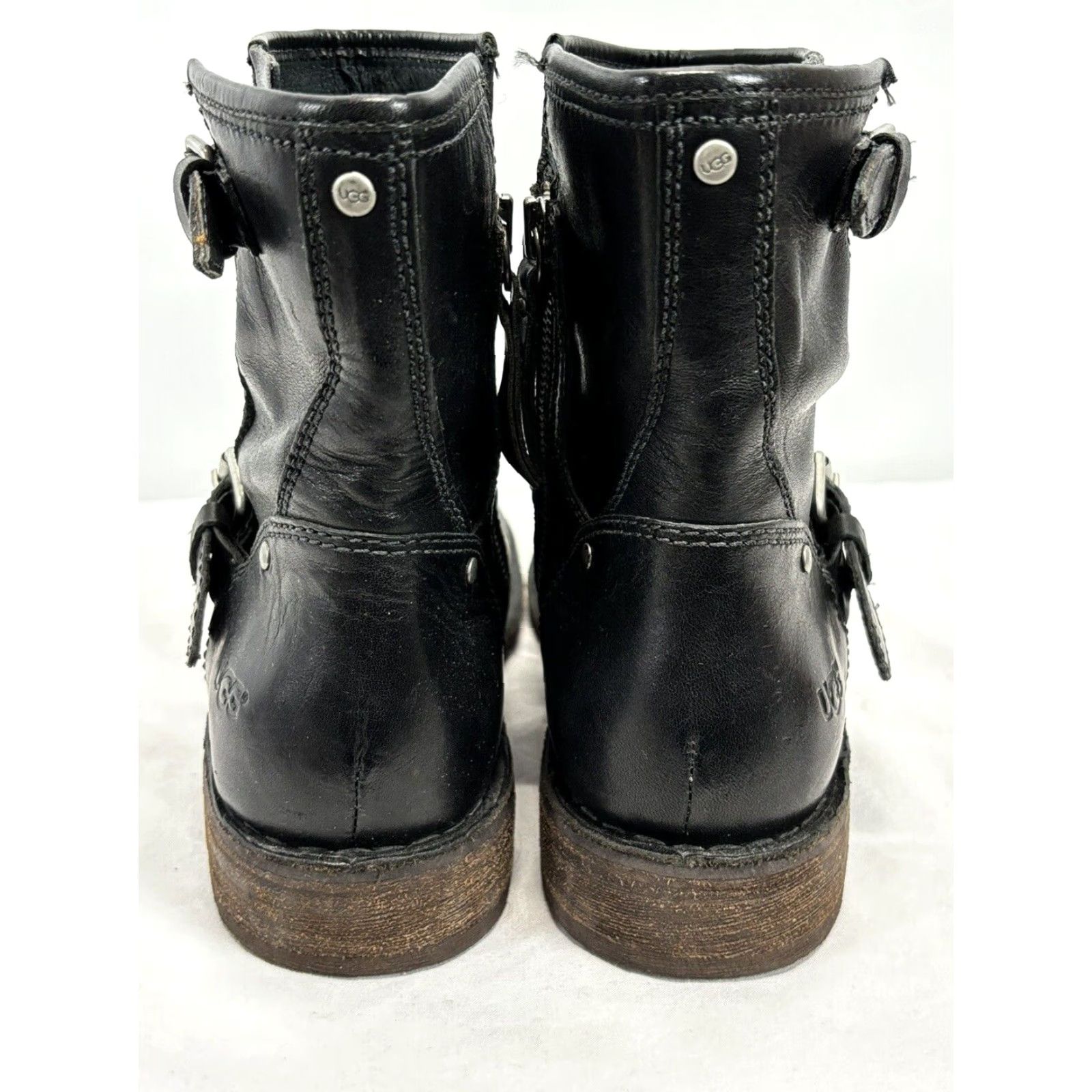 Ugg UGG Boots Women 7.5 Leather Moto Combat Ankle Black Sheepskin Lined Size US 7.5 / IT 37.5 - 4 Thumbnail