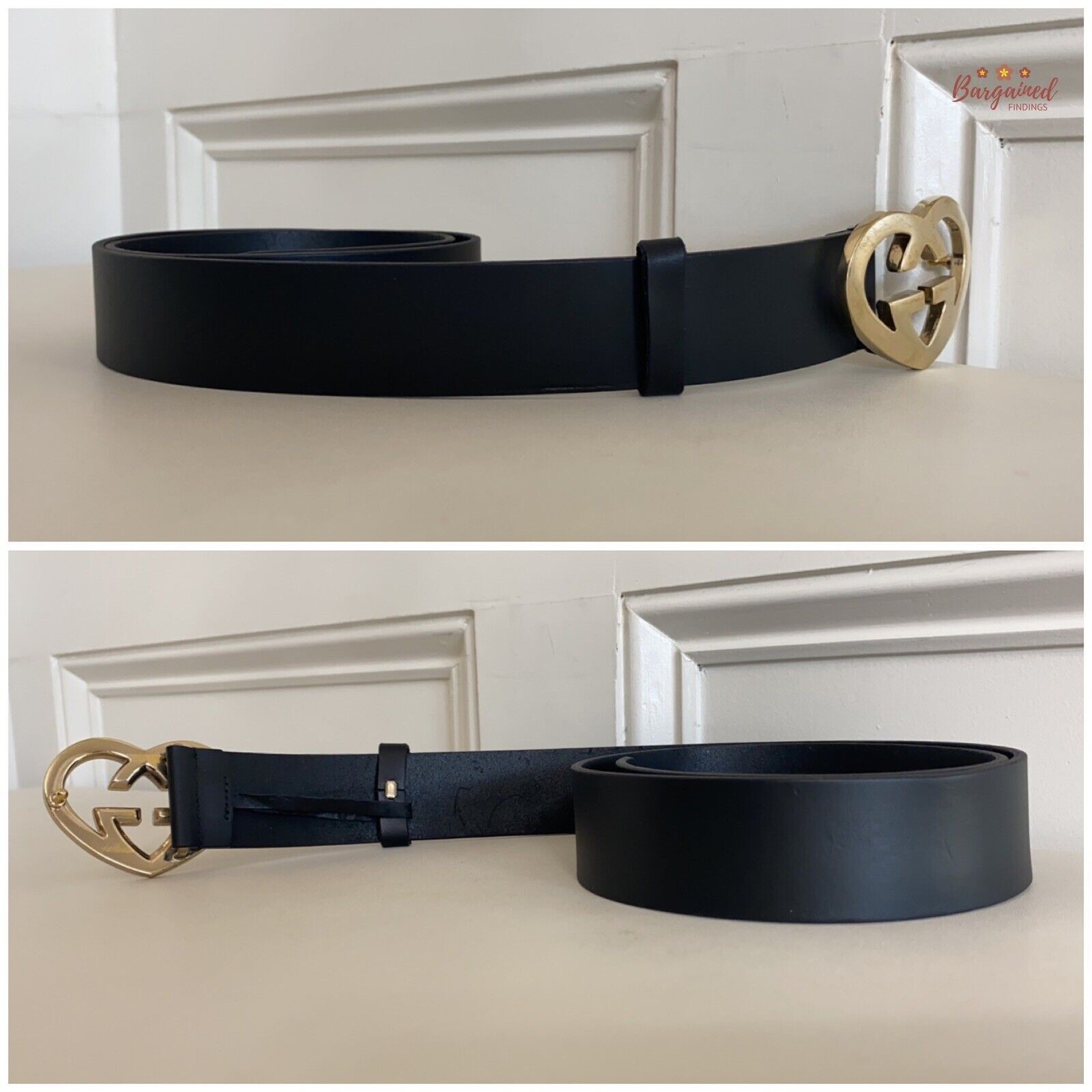 Gucci Gucci Black Leather Interlocking G Heart Gold Buckle Belt Size 34 - 4 Thumbnail