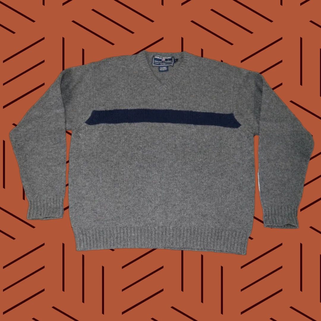 Vintage VINTAGE Polo Sport Mens Sweater Pullover Knit Wool 80% Lambswool V-Neck Gray XL 90s Sports Size US XL / EU 56 / 4 - 1 Thumbnail
