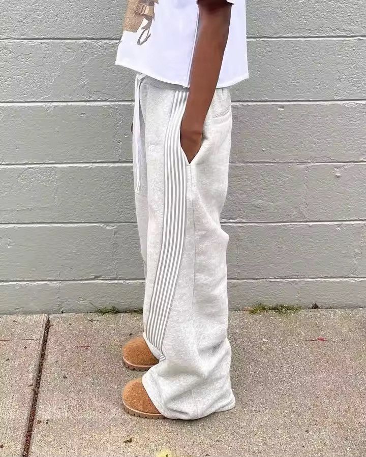 Japanese Brand Wide-Leg Striped Sweatpants - Baggy Streetwear Lounge Pants Size US 31 - 2 Thumbnail