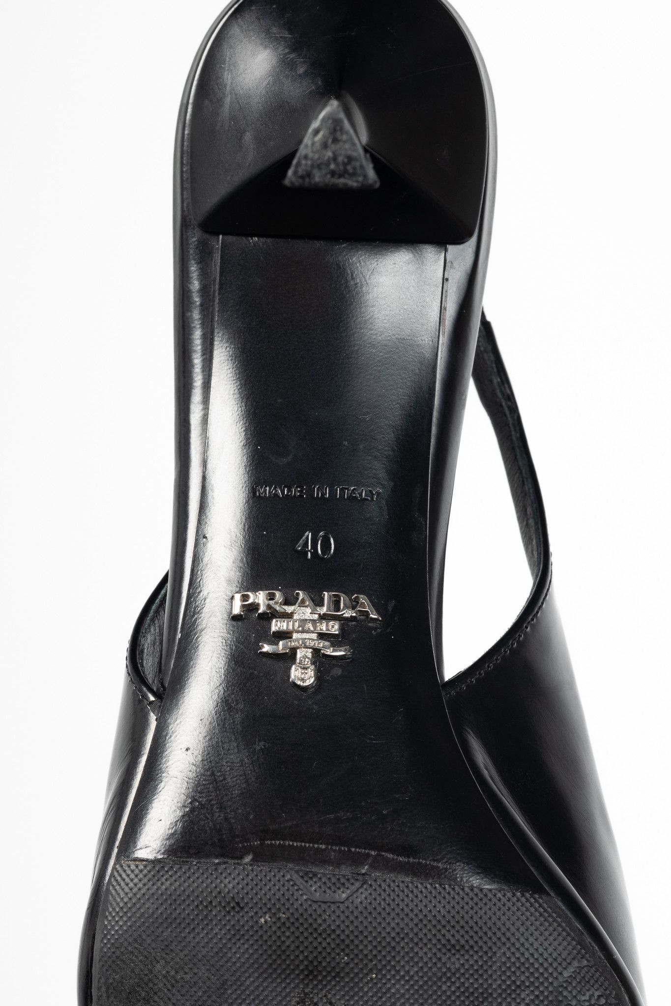 Prada Prada Black Leather Logo Pointed-Toe Slingback Heels Size US 9.5 / IT 39.5 - 5 Thumbnail