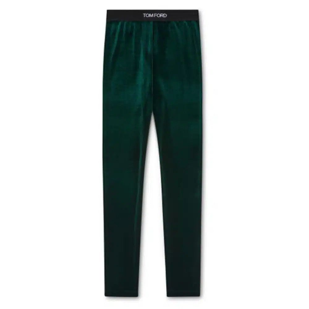 Tom Ford o1loc1c0525 PAJ121 Velour Signature Leggings in Green Size 26" / US 2 / IT 38 - 1 Thumbnail