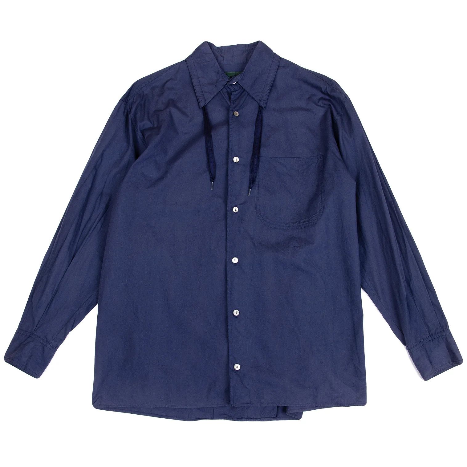Jean Paul Gaultier Cotton Drawstring Collar Shirt in Navy, Size 46 Size US S / EU 44-46 / 1 - 1 Thumbnail