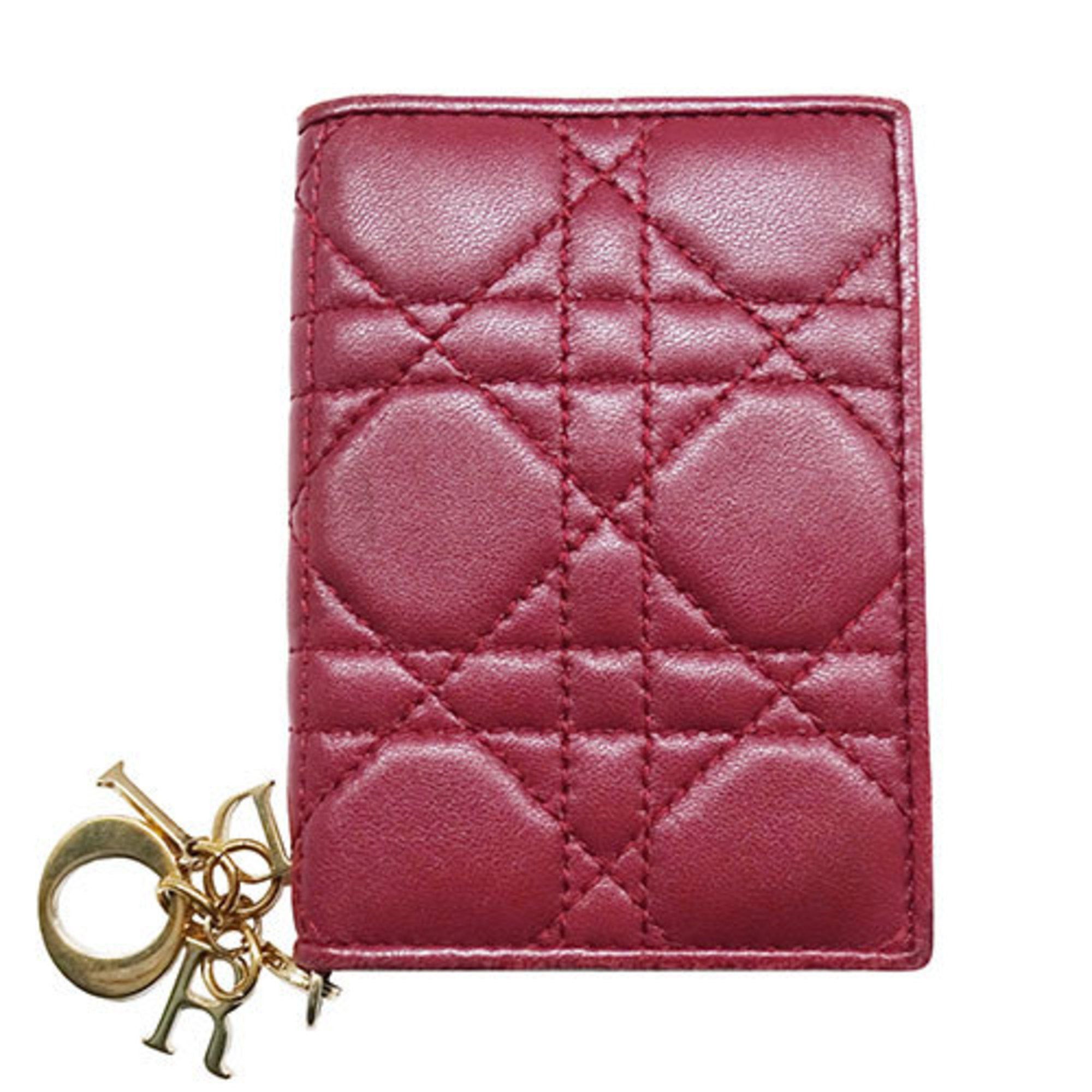 Dior Christian Dior Dior Card Case for Women and Men Cannage Leather Wine Red Compact Grailed