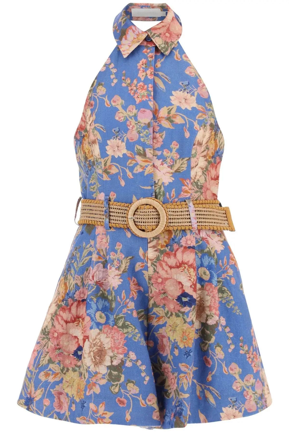 image of Zimmermann O1S22I1N1223 August Linen Playsuit In Blue, Women's (Size 24)