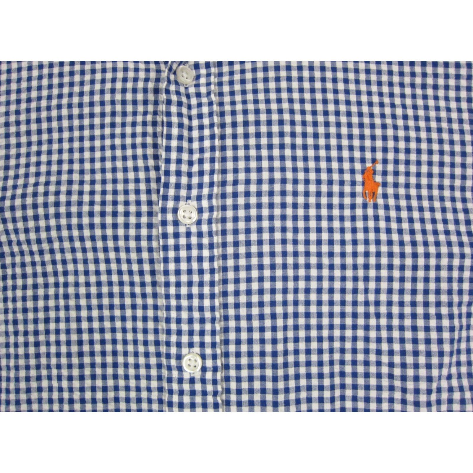 Polo Ralph Lauren Ralph Lauren Shirt XL Blue Orange Pony Check Gingham Mens Button-Up Short Sleeve Collared Polo Shirt Classic Fit Clothing Size US XL / EU 56 / 4 - 3 Thumbnail