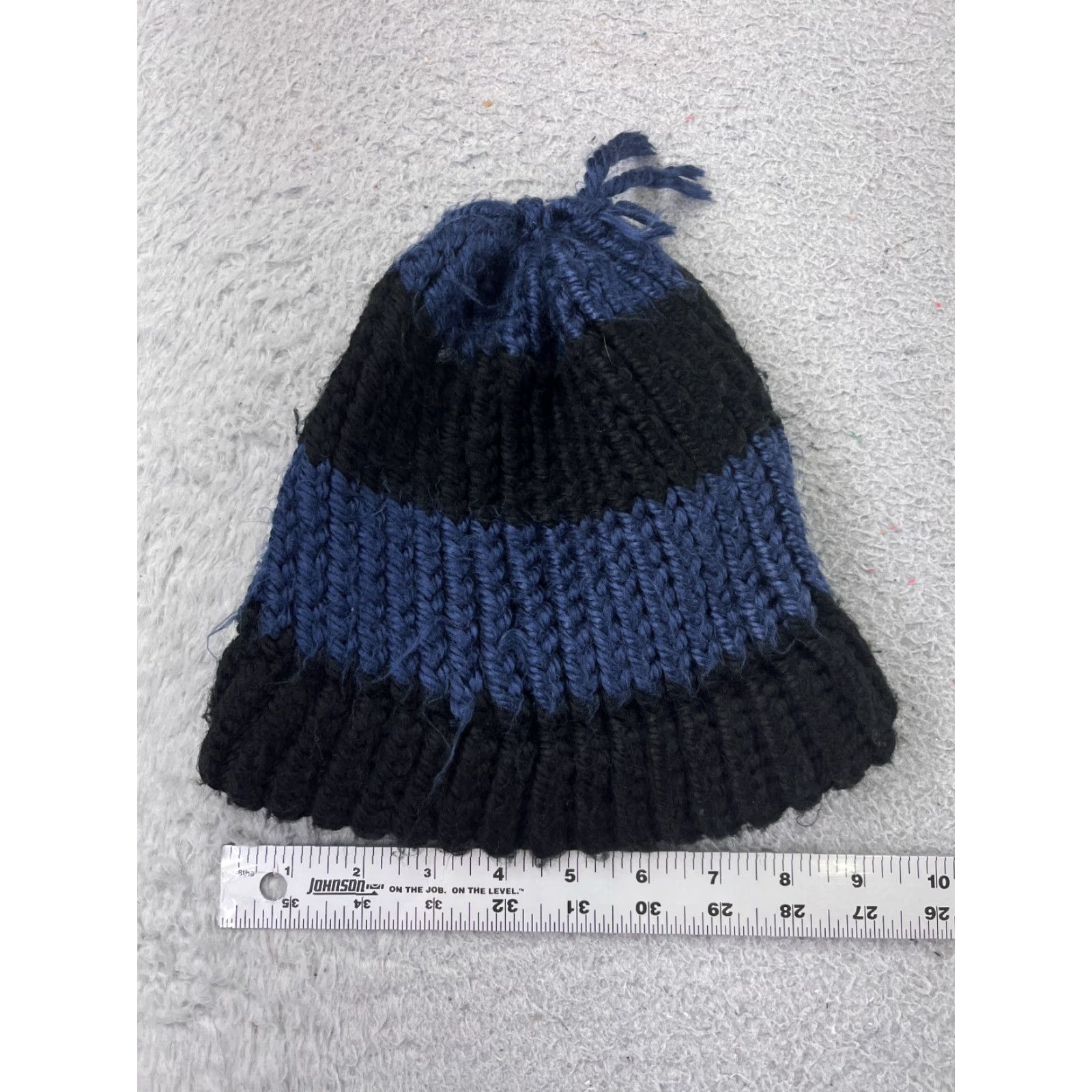 Vintage Handmade Beanie Knit Adult One Size Blue Stripe Acrylic Crochet Hat Unisex Winter Beanie - 90s/Outdoor Theme Mens Womens Size ONE SIZE - 3 Thumbnail