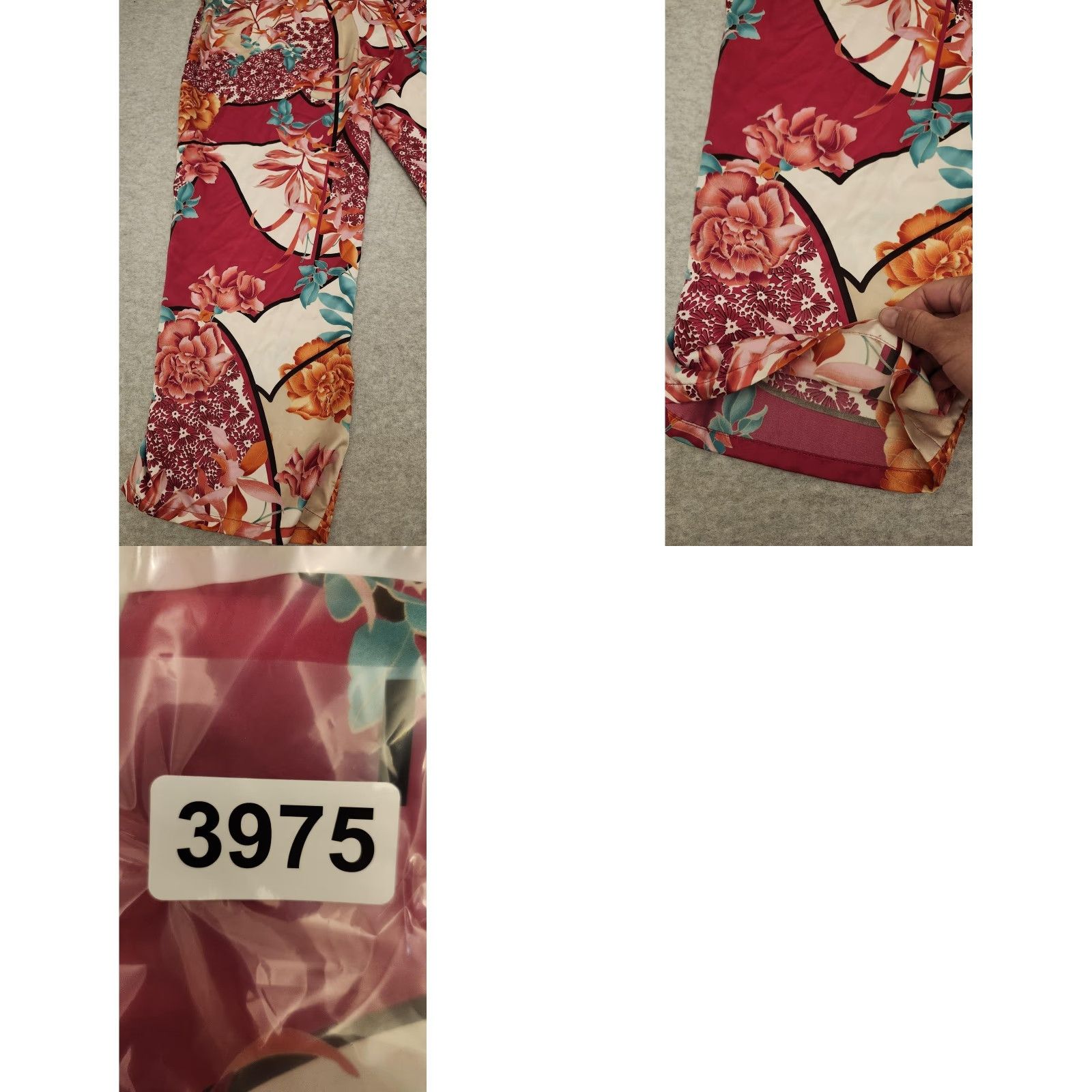 Vintage Natori Pajama Pants Womens Large Burgundy Floral Satin Drawstring Lounge Capri Size 36" / US 14 / IT 50 - 9 Thumbnail