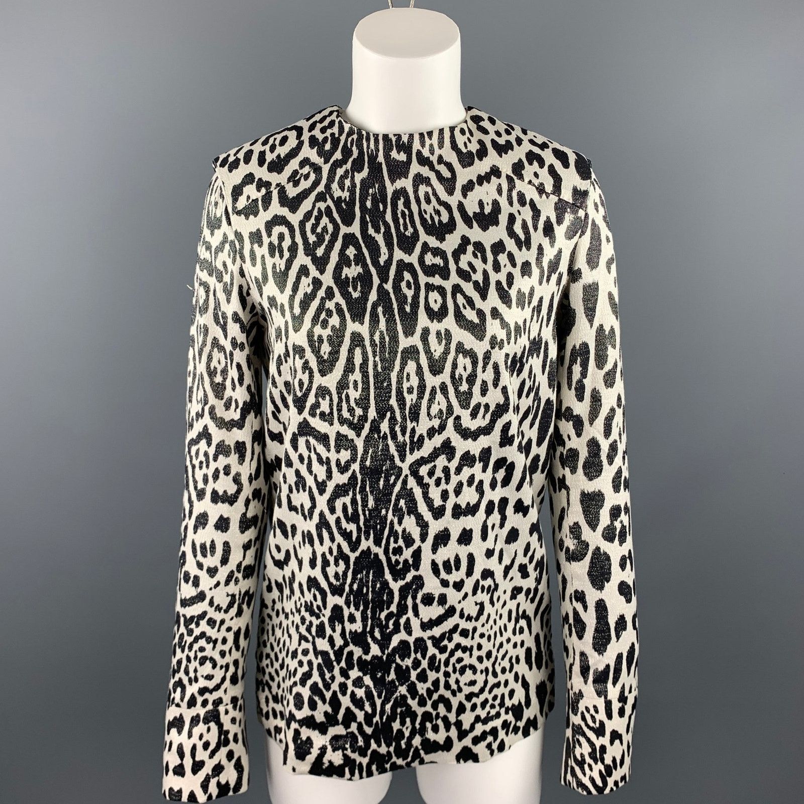 Haider Ackermann Silver & Black Leopard Print Silk Blend Blouse Size M / US 6-8 / IT 42-44 - 1 Thumbnail