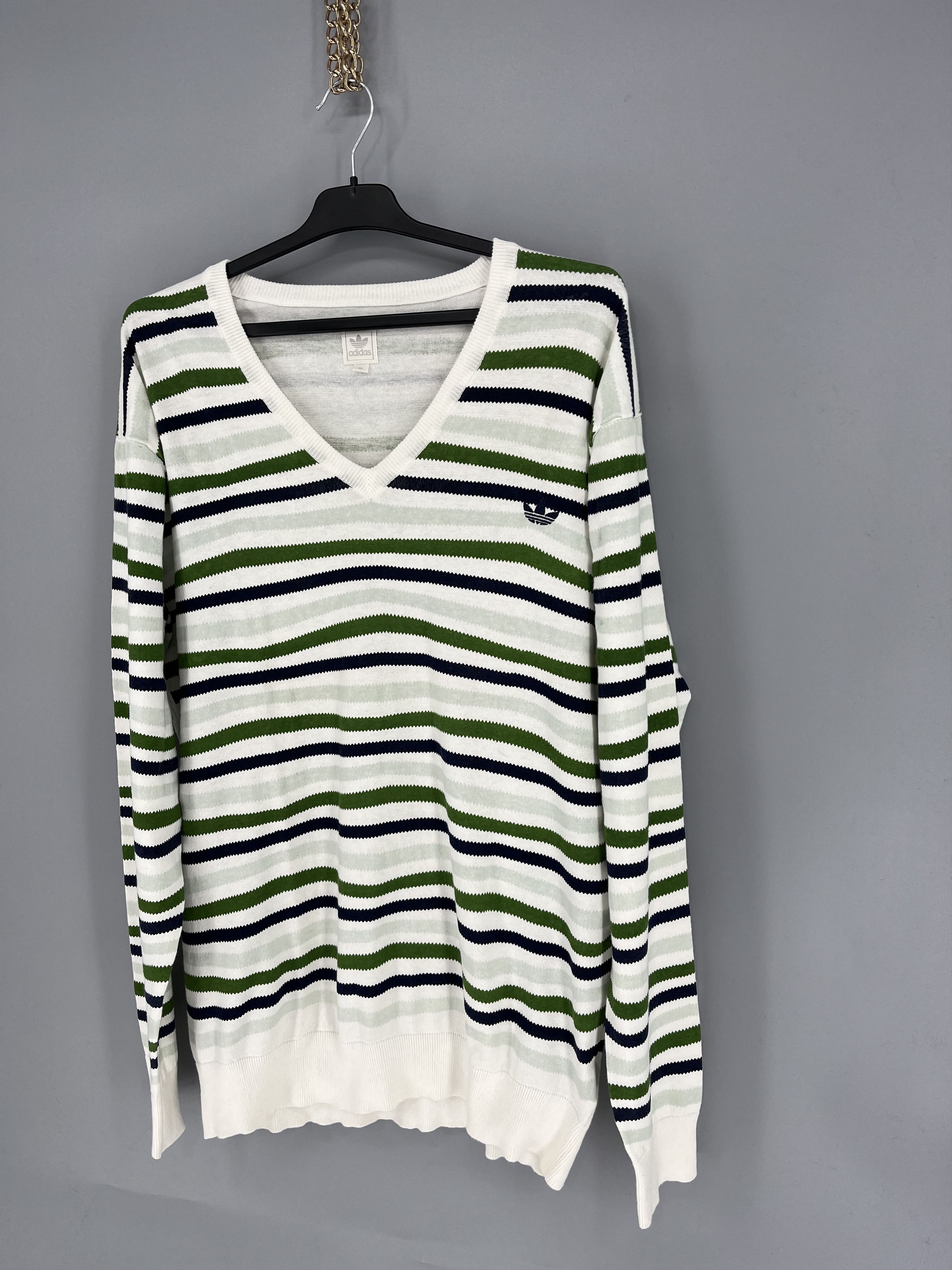 Adidas × Vintage Vintage Y2K Adidas Streetwear Style Striped V-neck Sweater Size US XL / EU 56 / 4 - 3 Thumbnail