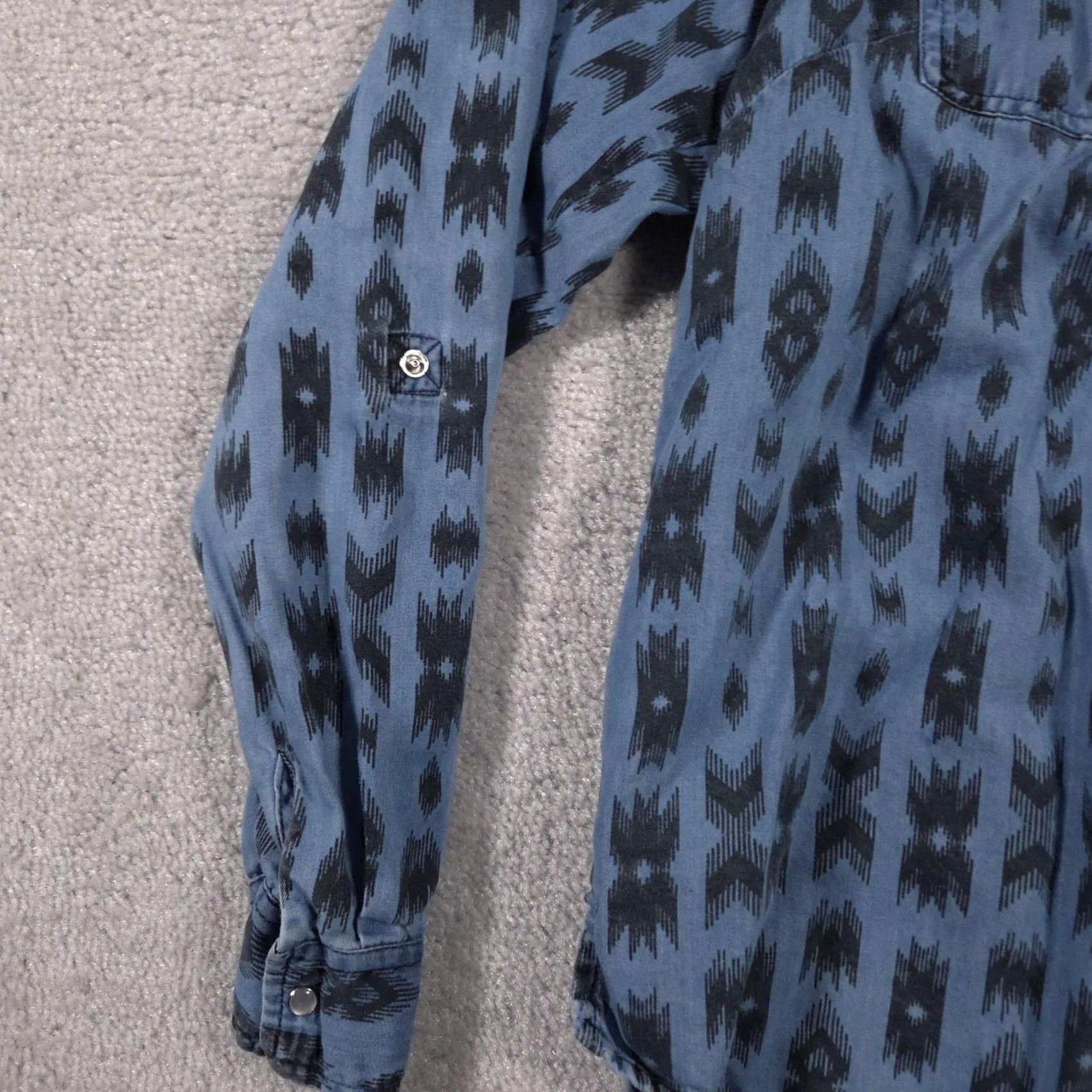 Vintage VINTAGE River & Rose Shirt Womens M Blue Aztec Ikat Popover Long Sleeve Cotton Boho Size M / US 6-8 / IT 42-44 - 5 Thumbnail