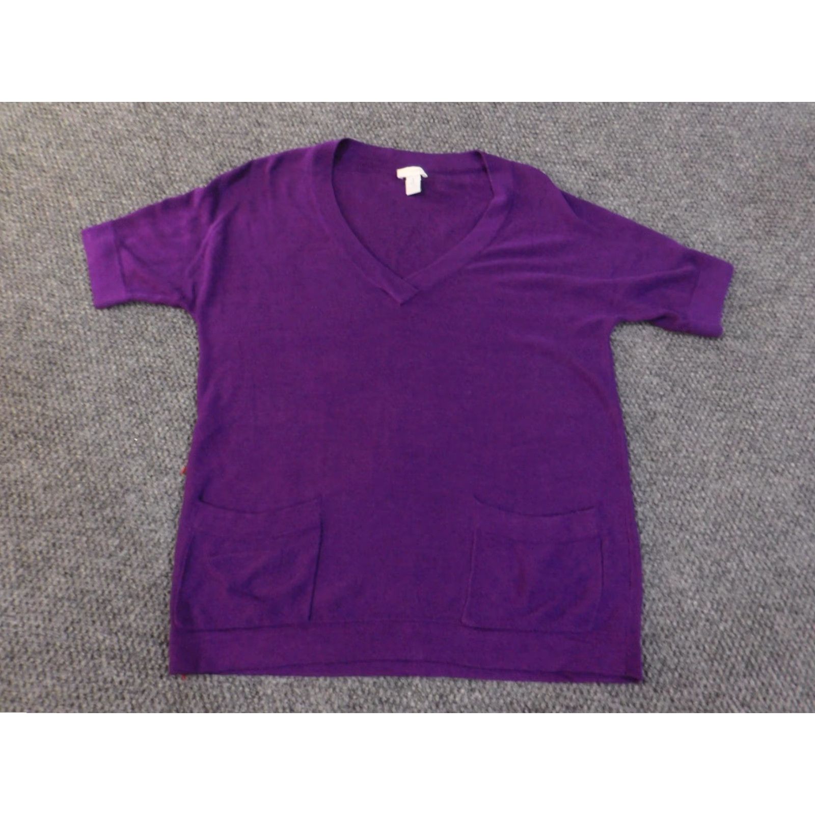 Vintage Chico's Purple Knit V-Neck Pullover Sweater Women Size 1 Regular Knit Stretch Pocket Modern Winter Size XS / US 0-2 / IT 36-38 - 2 Thumbnail