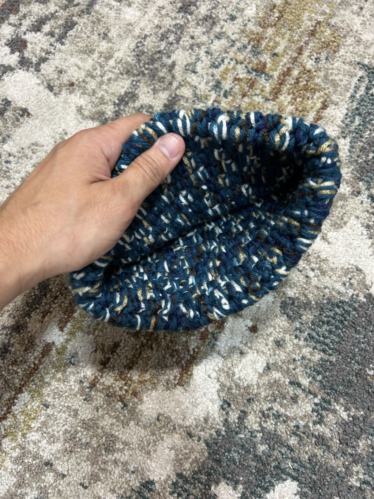 Other Hand-Knitted Beanie Navy Mulitcolor Size ONE SIZE - 2 Thumbnail