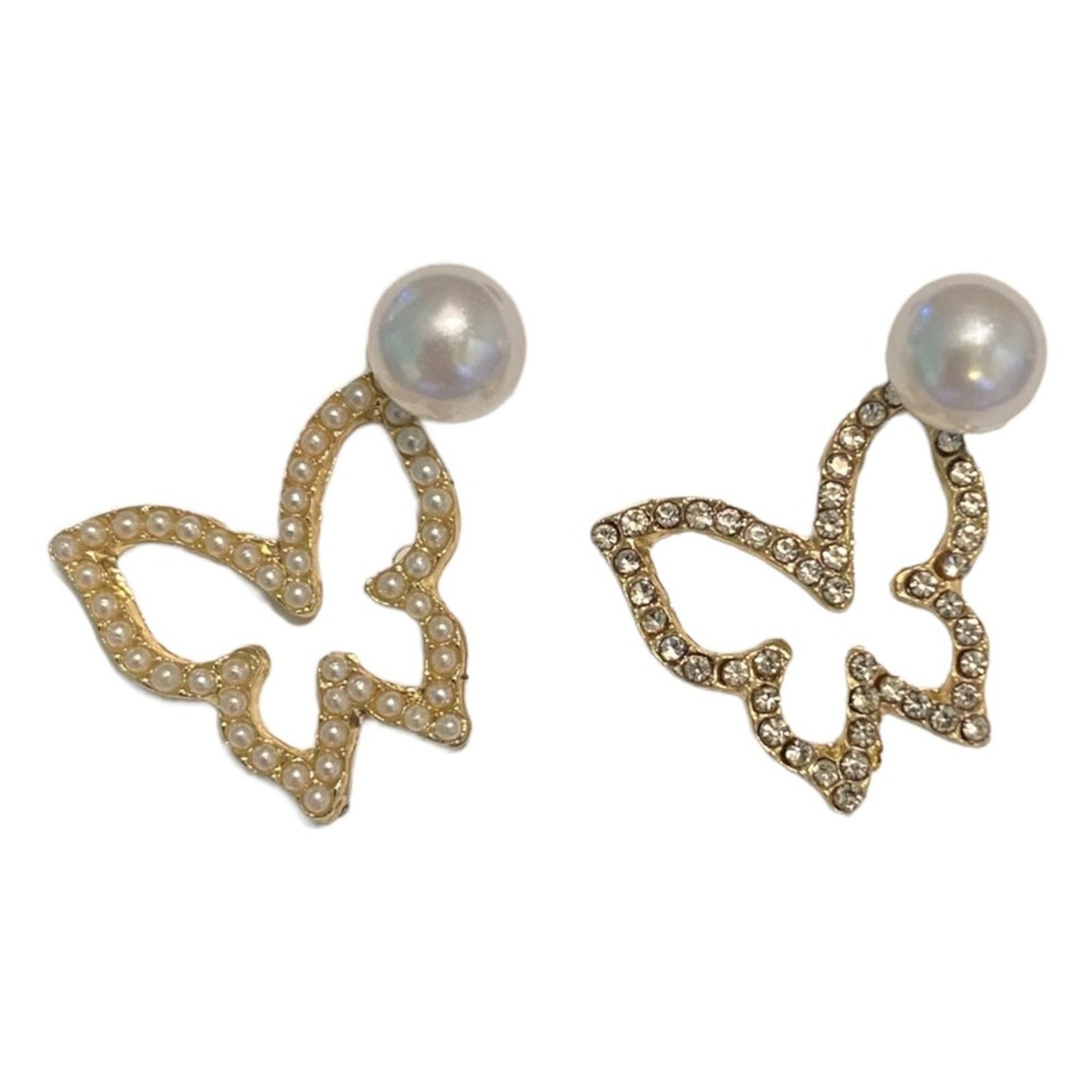 Other Butterfly Gold Tone Diamond & Pearl Earrings Size ONE SIZE - 1 Thumbnail