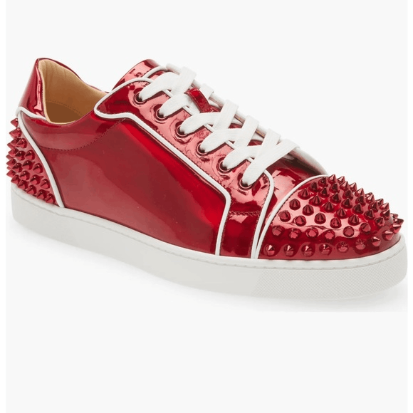 Christian Louboutin Men's Seavaste 2 Orlato Spike Red Sole Low-top Sneakers  In Black