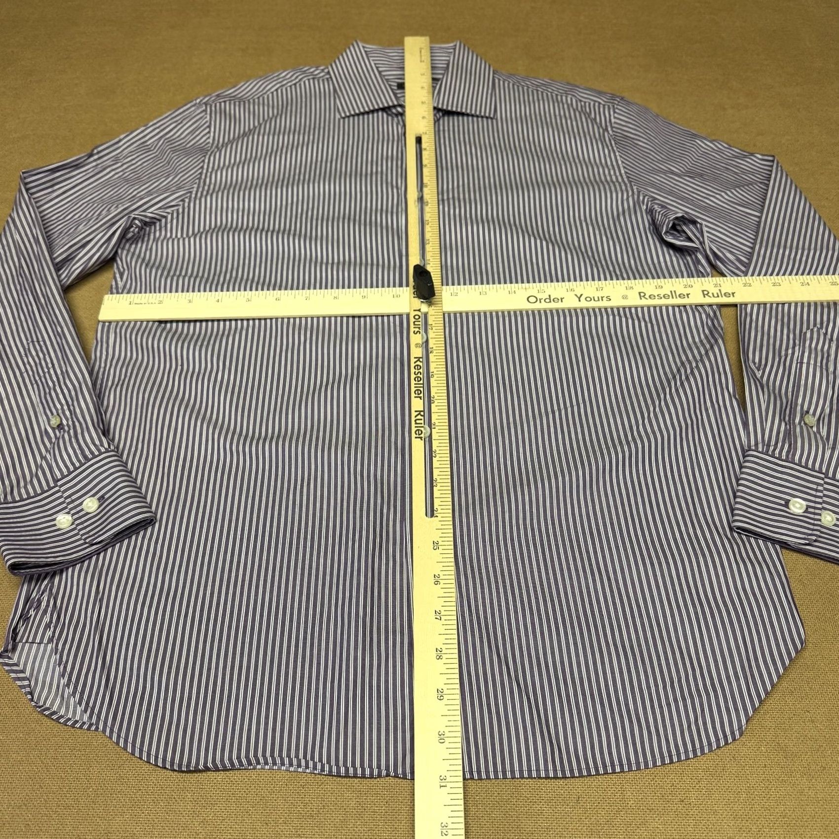 John Varvatos John Varvatos Shirt Mens 15.5 Purple Stripe Long Sleeve Dress 100% Cotton Size 42R - 5 Thumbnail