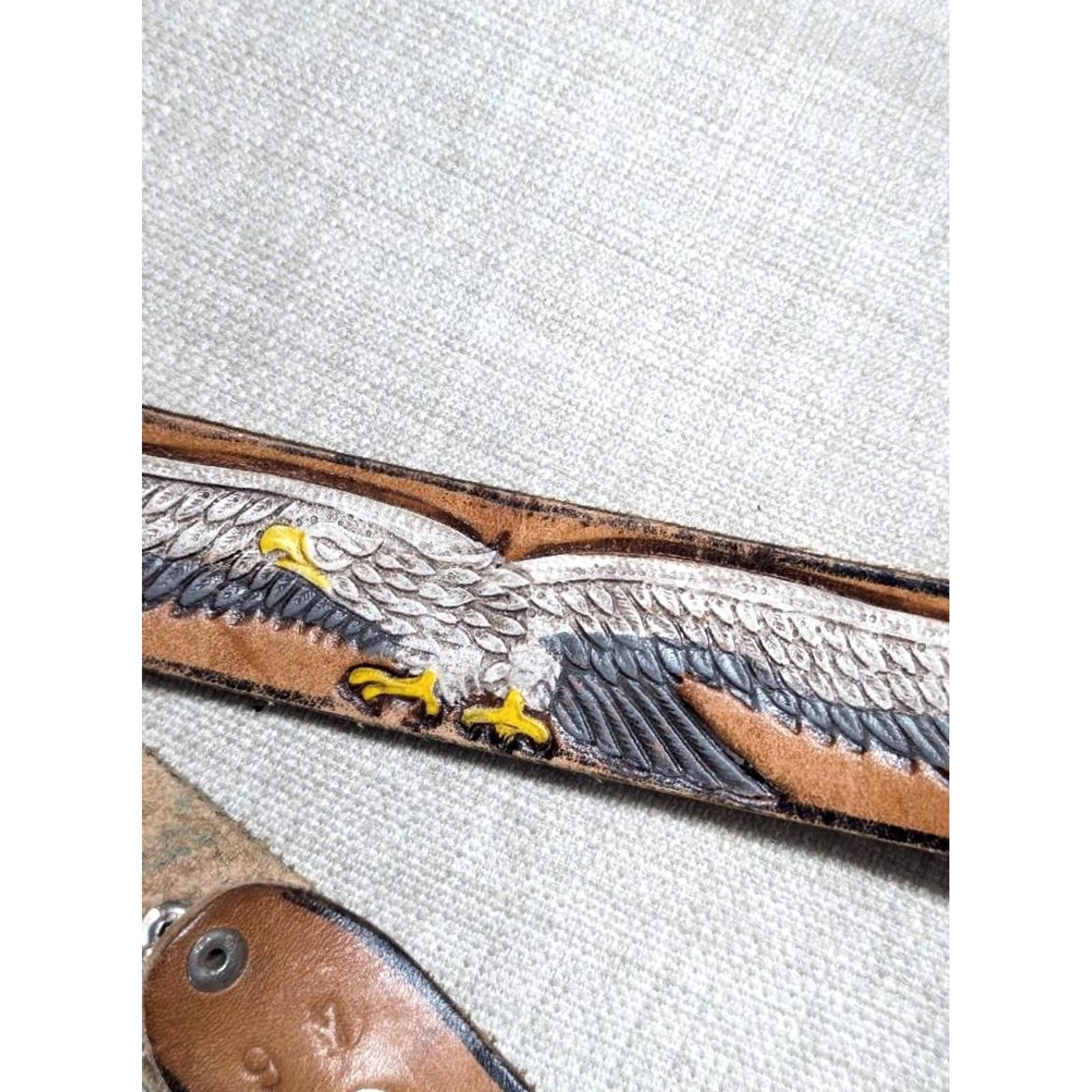 Vintage VINTAGE leather belt EAGLE america 46 western buckle belt Cowboy Men Size 46 - 2 Thumbnail