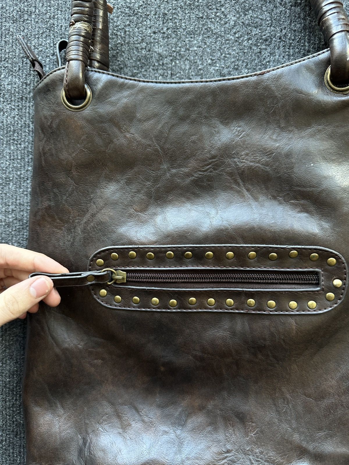 Other 🚨Y2K AVANT-GARDE🚨 LEATHER ZIP Japan style hand bag 90s Size ONE SIZE - 7 Thumbnail