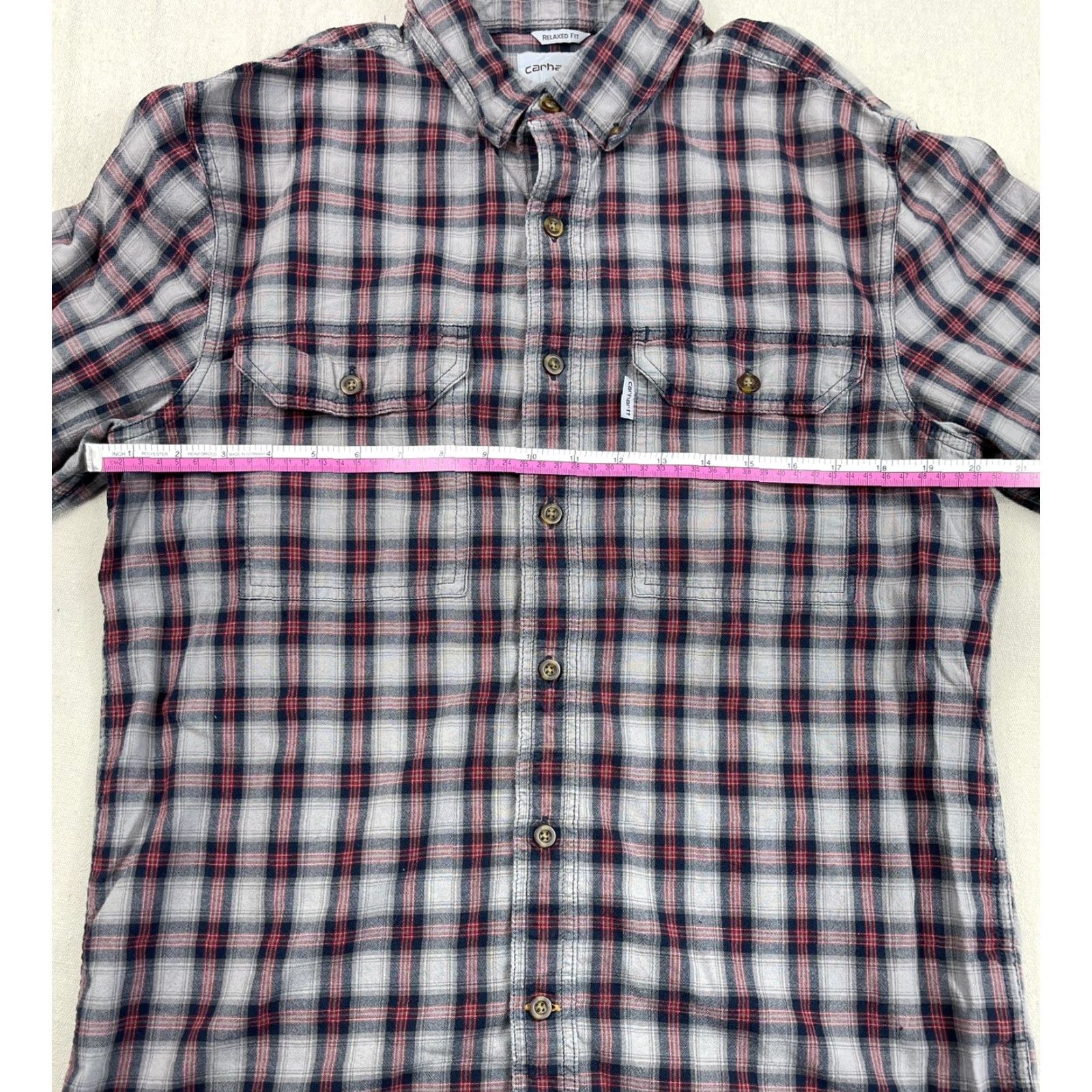 Carhartt Carhartt Shirt Mens Button-Up Long Sleeve Plaid Casual Work Gray Blue Red Multicolor Cotton Woven Regular Size M Size US M / EU 48-50 / 2 - 4 Thumbnail