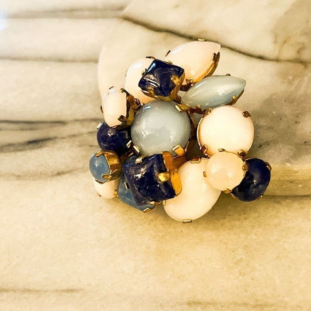Vintage Vintage Signed Austria Brooch Blue White Glass Prong Set Size ONE SIZE - 4 Thumbnail