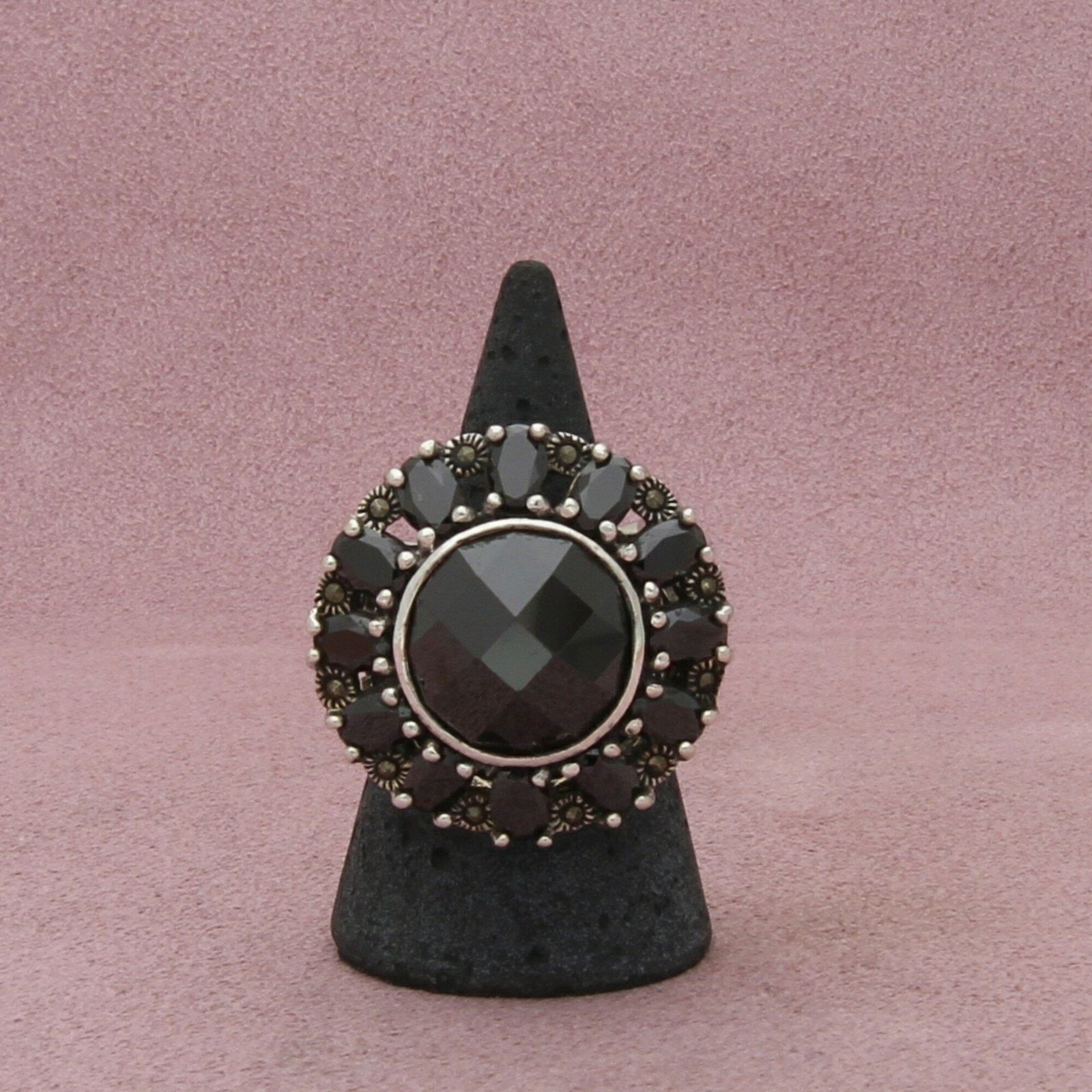 Sterling Silver sterling silver marcasite & black cz cocktail ring size 8.5 Size ONE SIZE - 1 Thumbnail