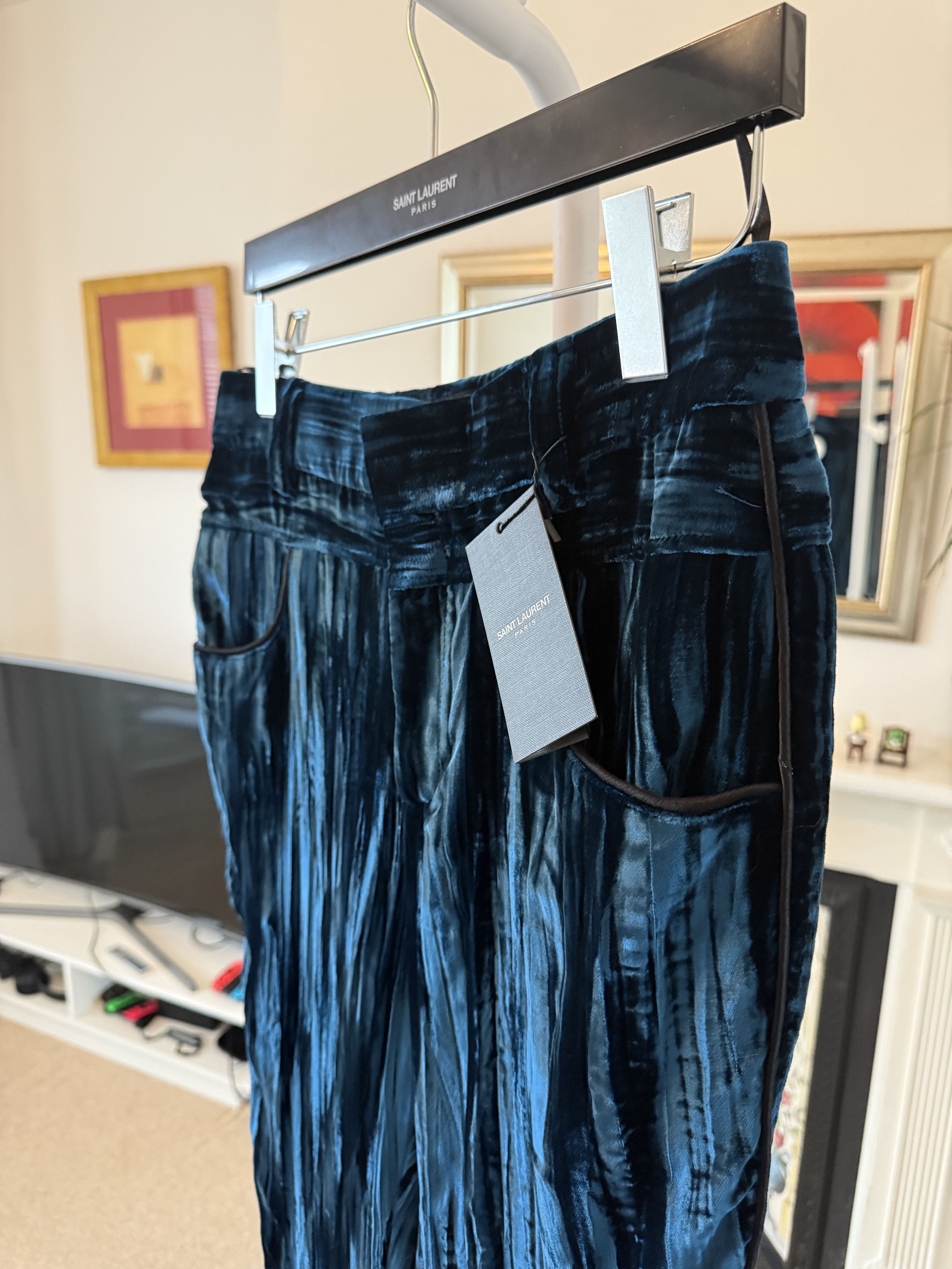 Saint Laurent Paris FW19' Saint Laurent Low Waist Velour Blue Striped Pants Size US 30 / EU 46 - 9 Thumbnail