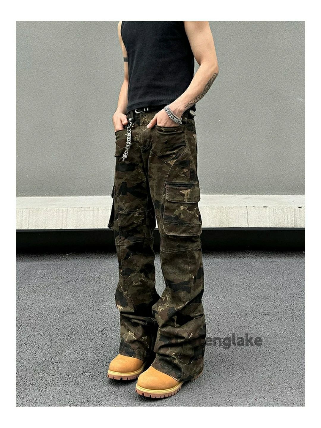 Designer × Japanese Brand × Vintage washed faded utility camo patchwork punk flared cargo pants Size US 30 / EU 46 - 4 Thumbnail