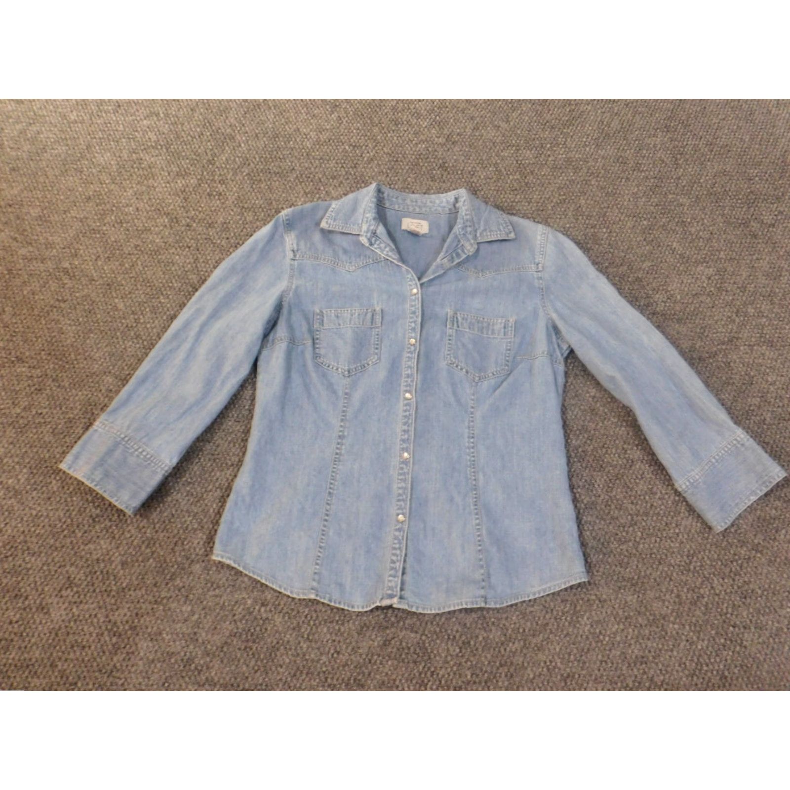 Ann Taylor Loft Shirt Denim Blue Western Casual Cotton Long Sleeve Button-Up M Womens Size M / US 6-8 / IT 42-44 - 2 Thumbnail