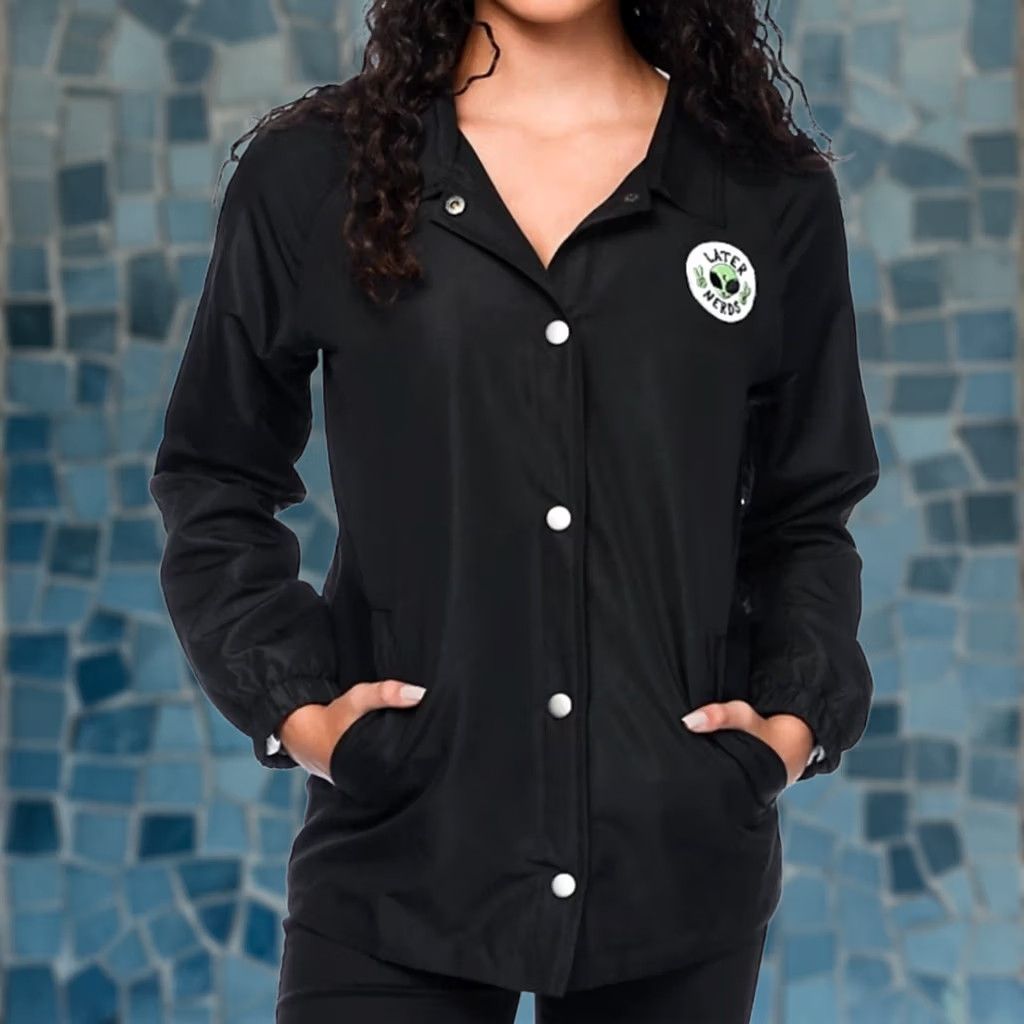 Vintage VINTAGE Jac Vanek Inari Later Nerds Alien Coaches Jacket Windbreaker Women Size L Black Short Size L / US 10 / IT 46 - 1 Thumbnail