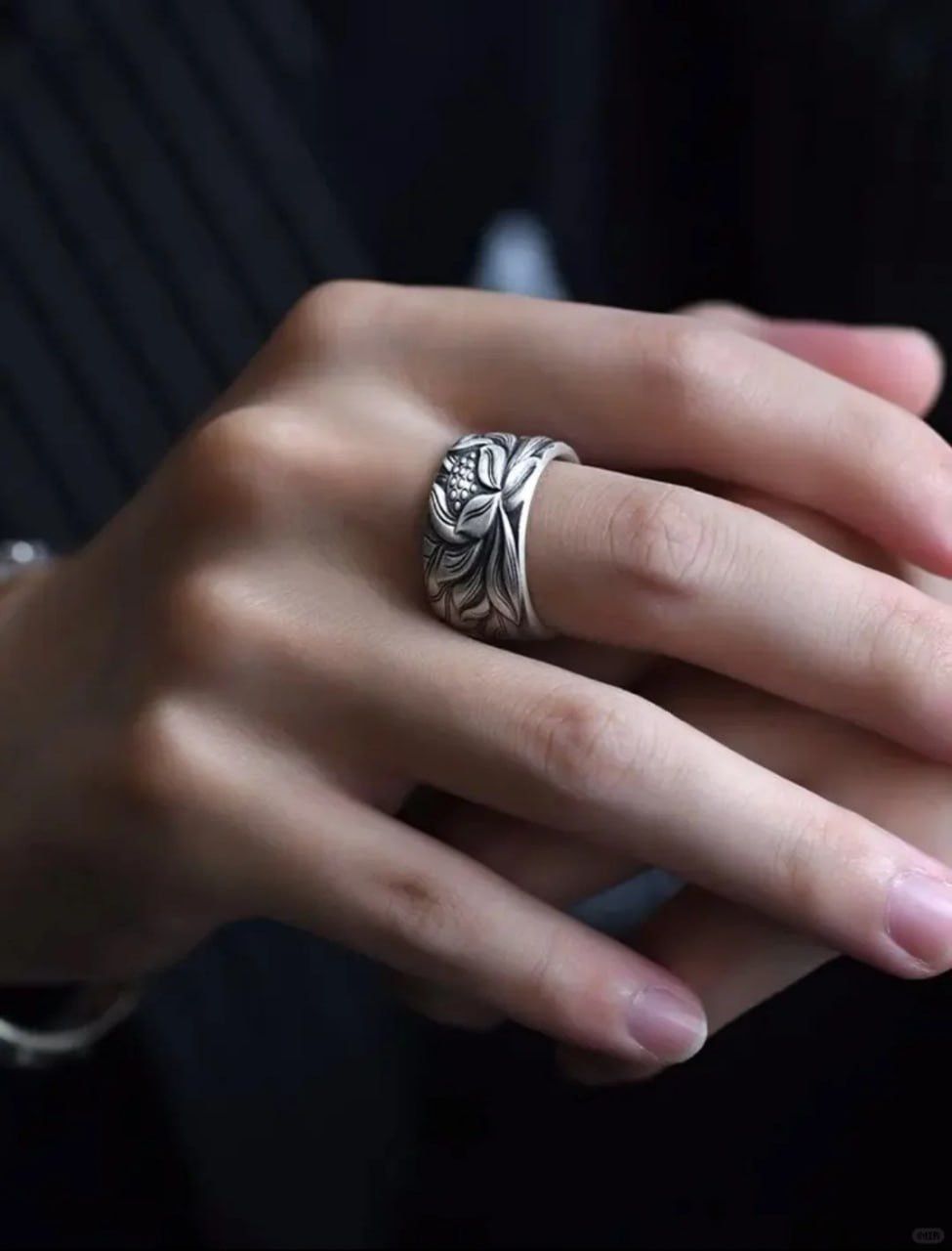 Other 925 Sterling Silver Lotus Ring｜Vintage Spiritual Jewelry Size ONE SIZE - 6 Thumbnail