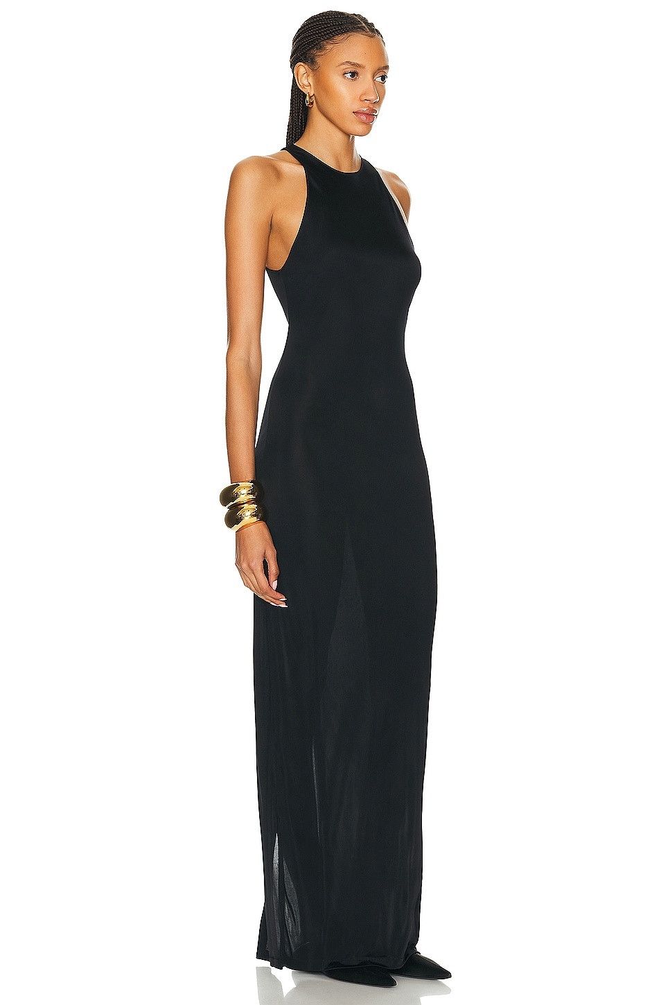 Saint Laurent Paris o1bcso1str1125 Racer Front Dress In Shiny Jersey in Black Size S / US 4 / IT 40 - 3 Thumbnail