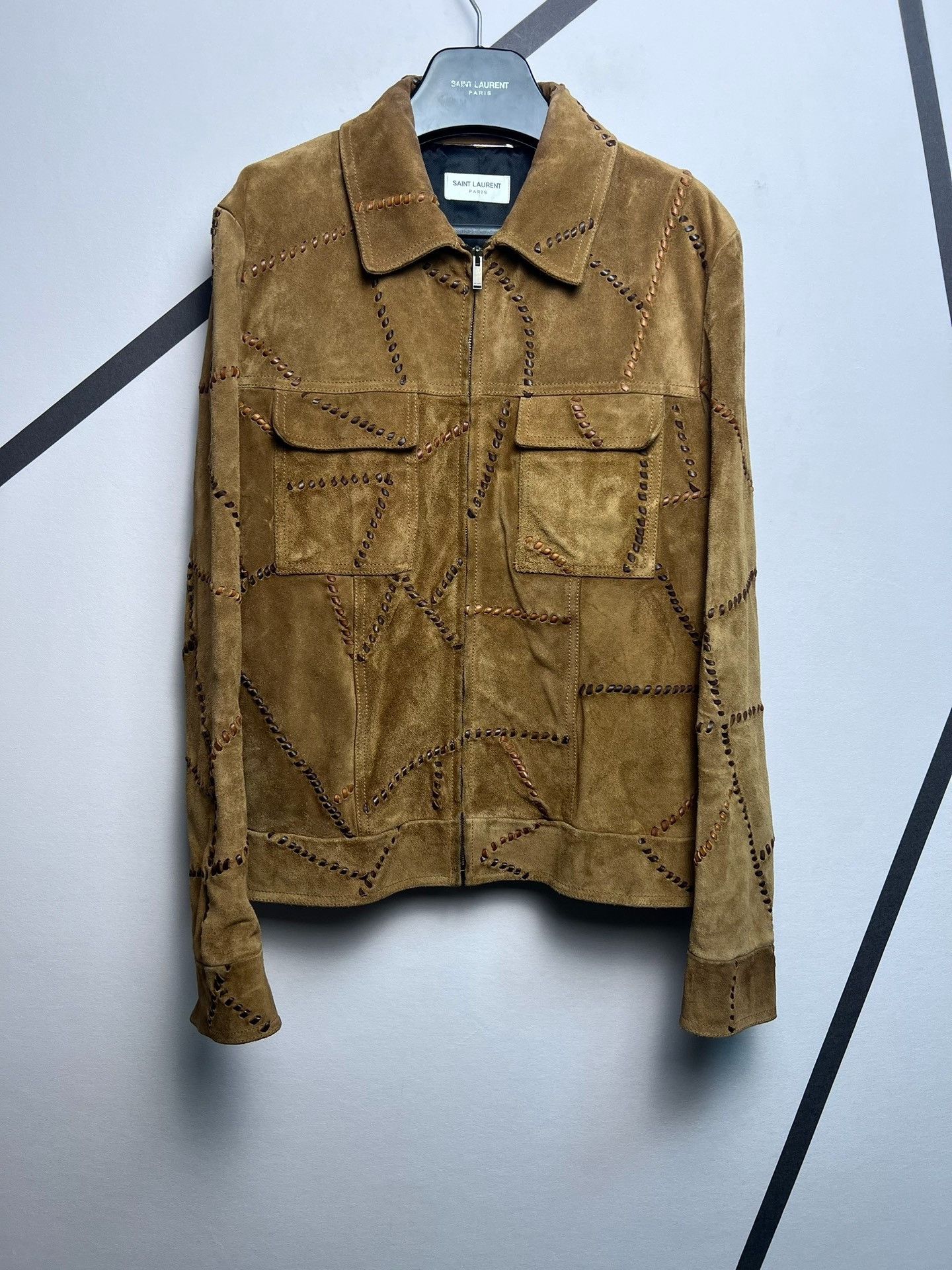 Saint laurent Cowhide woven flocked leather jacket 2501-Ne