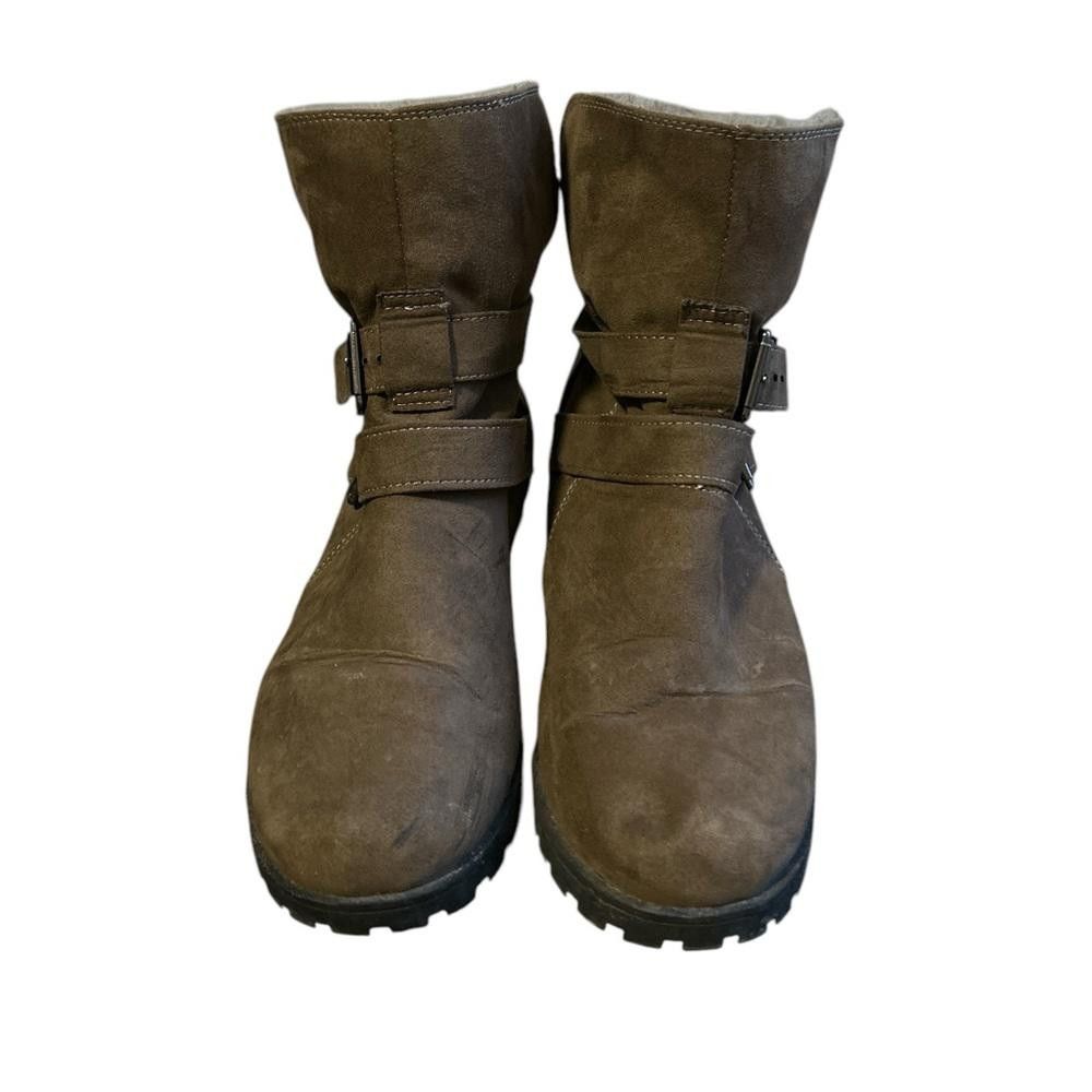 Designer Brown Suede Buckle Boots with Faux Fur Size US 7 / IT 37 - 1 Thumbnail