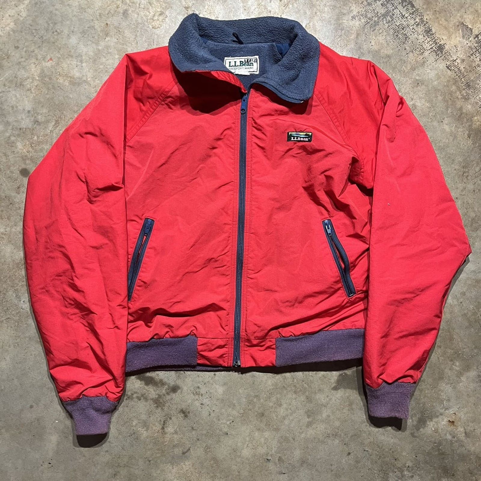 Vintage 90s L.L. Bean Red/Navy Fleece Lined Warm Up Jacket - Outerwear 
