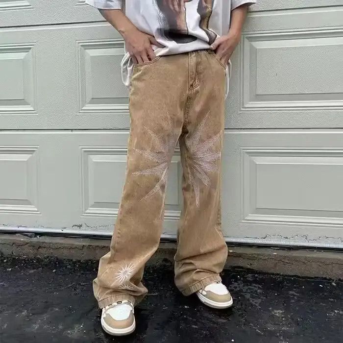 image of Vintage Streetwear Embroidery Flare Panel Jeans in Brown, Men's (Size 32)