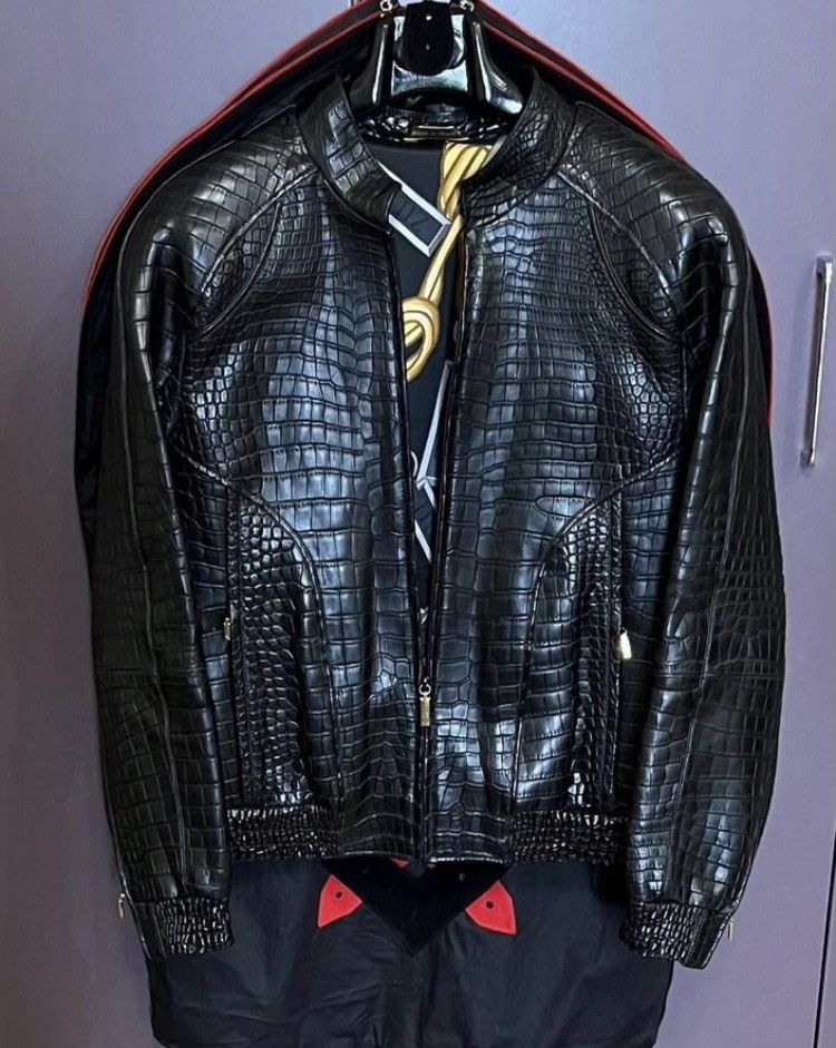 Zilli Leather Crocodiles Biker Silk Lining Jacket Moto