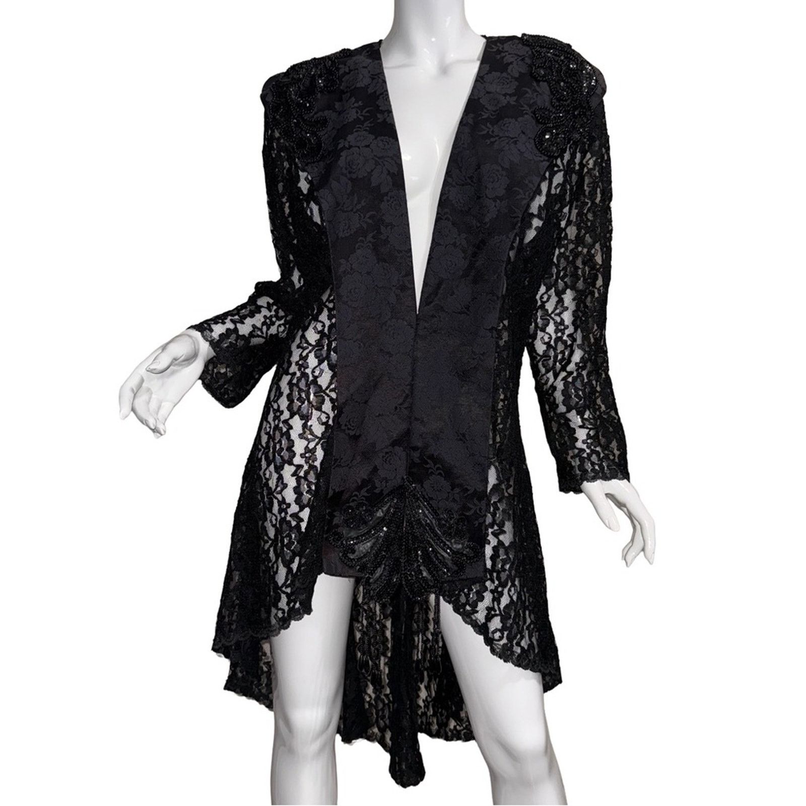 Vintage Vintage 80s Speed Sheer Scalloped Lace Duster Jacket Size XL / US 12-14 / IT 48-50 - 1 Thumbnail