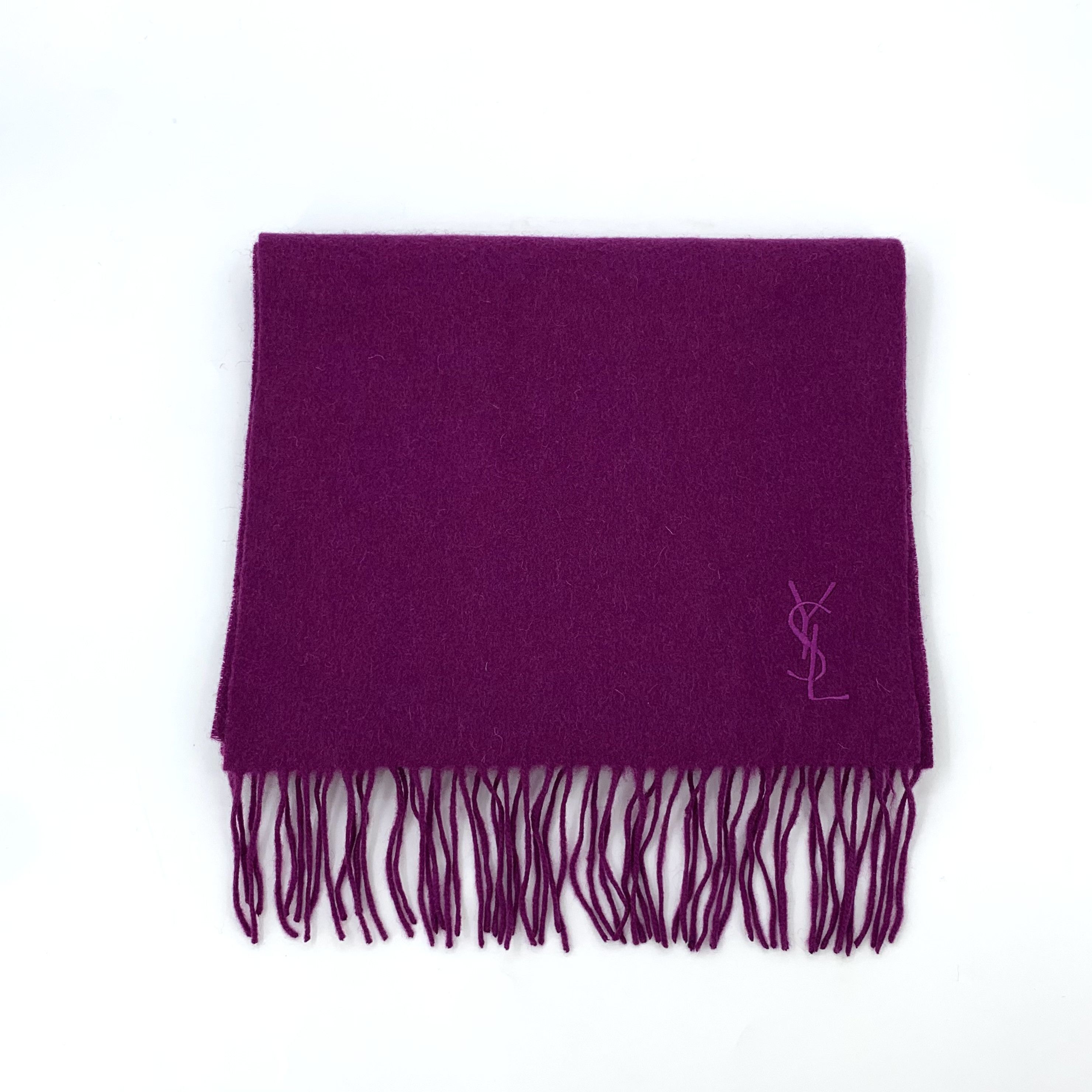 Saint Laurent Paris Saint Laurent Logo Embroidered Wool Fringe Scarf (165×32cm) Size ONE SIZE - 1 Thumbnail