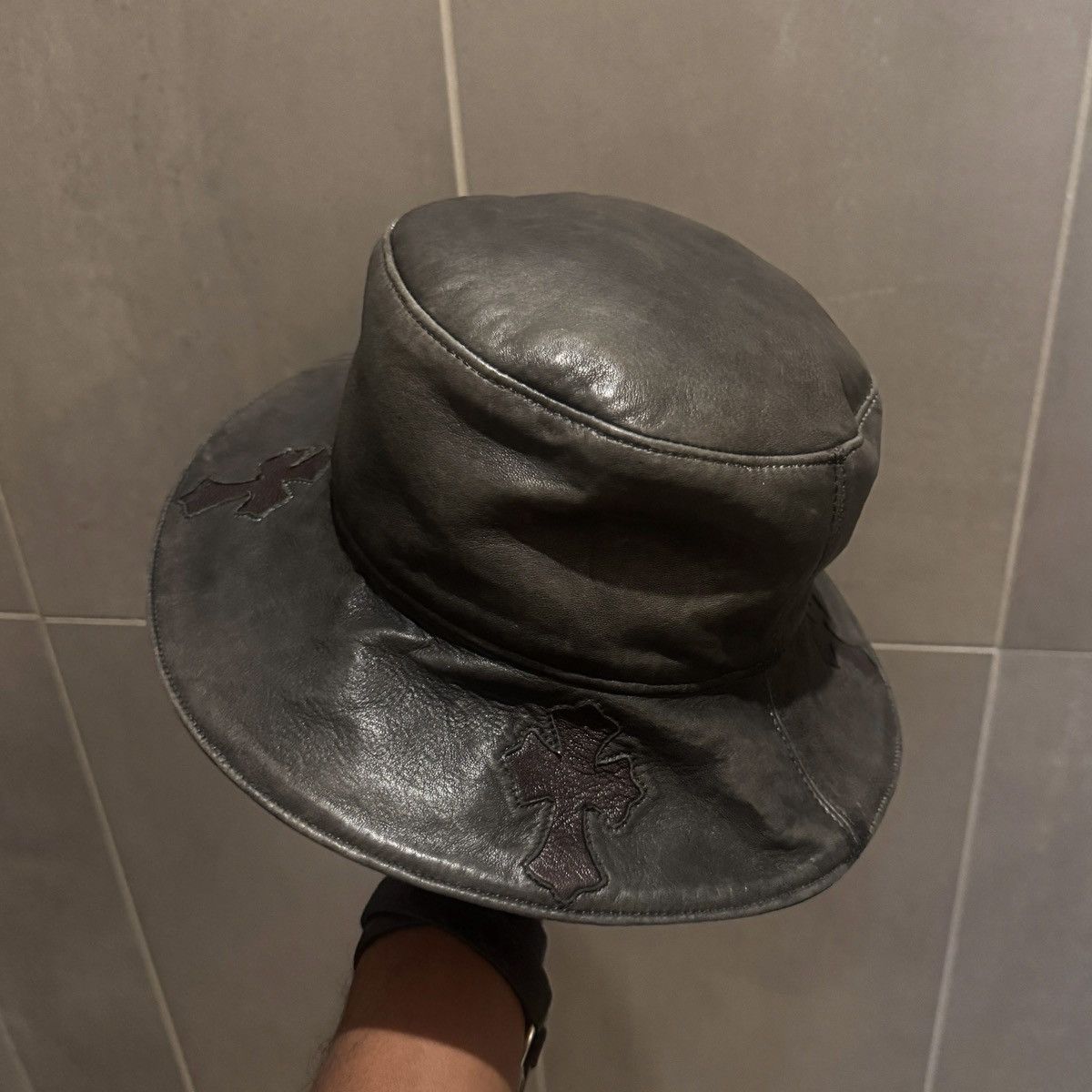 Chrome Hearts Chrome Hearts Cemetery Cross Leather Patch Bucket Hat Size ONE SIZE - 4 Thumbnail