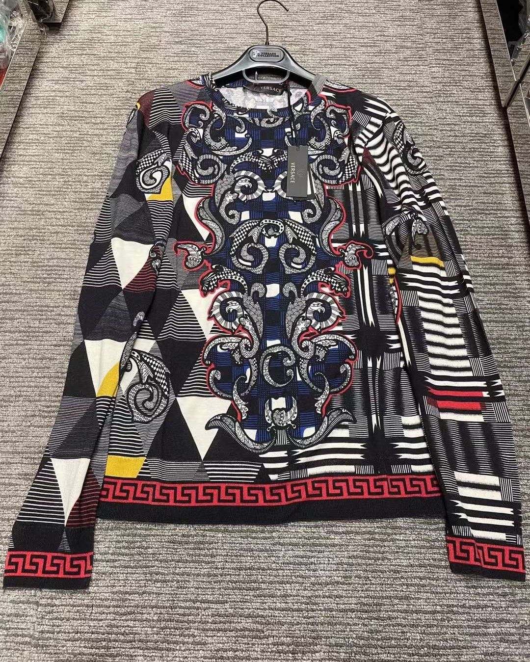 image of Versace Geometric Baroque Print Wool Sweater , Men's (Size Medium)