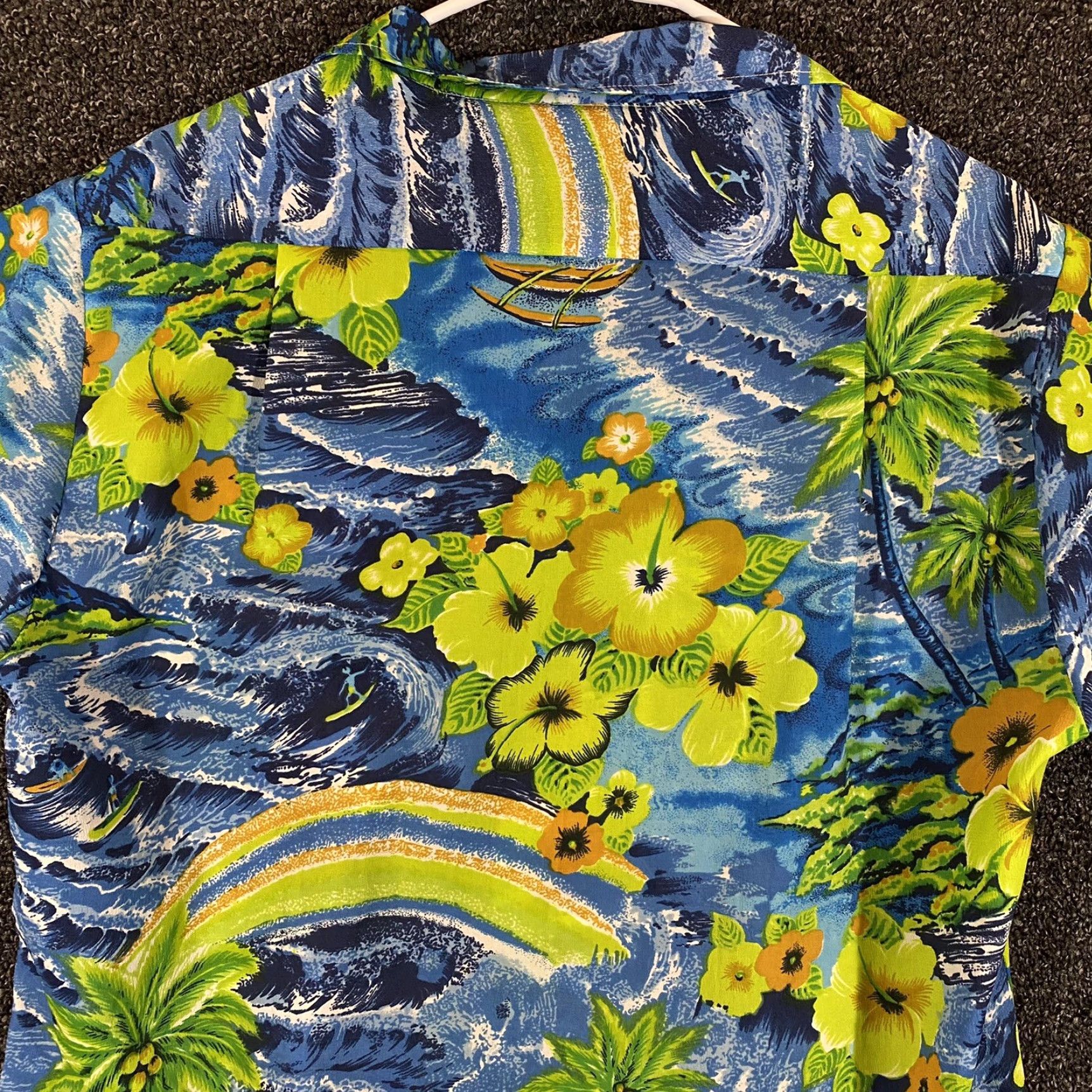 ALOHAS VINTAGE Aloha Shirt Mens Medium Blue Green Floral Button-Up Short Sleeve Wave Print S/S Size US M / EU 48-50 / 2 - 8 Thumbnail