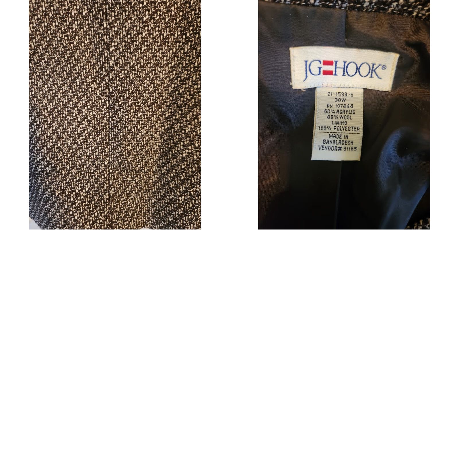 Vintage VINTAGE JG Hook Collarless Tweed V-Neck Blazer Jacket 30W Plus Women Brown Tweed Blazer Jacket Size 4XL / US 24-26 - 8 Thumbnail