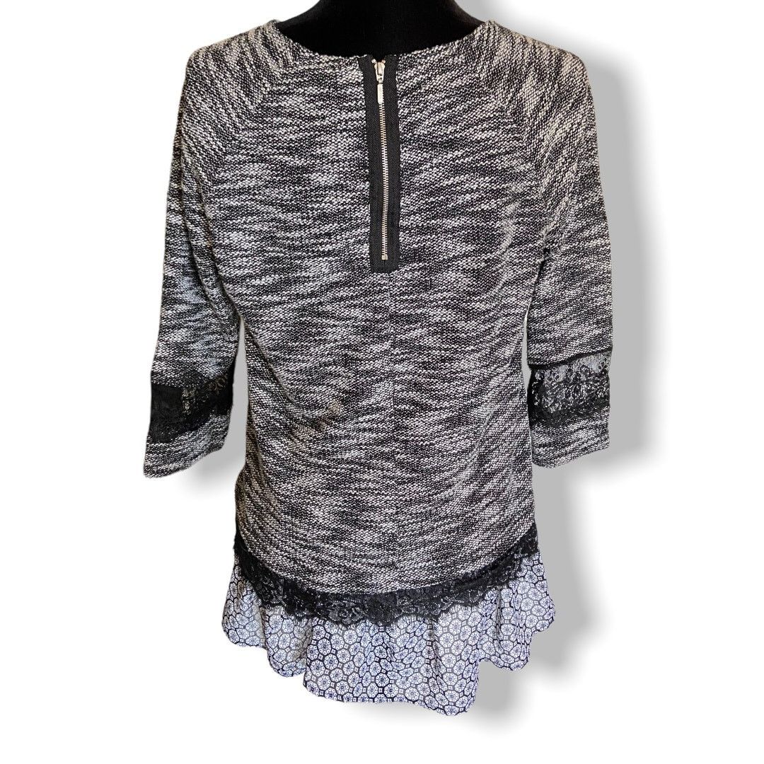 Other Multiples Textured Lace Sweater Tunic Black Gray White Large Size L / US 10 / IT 46 - 3 Thumbnail