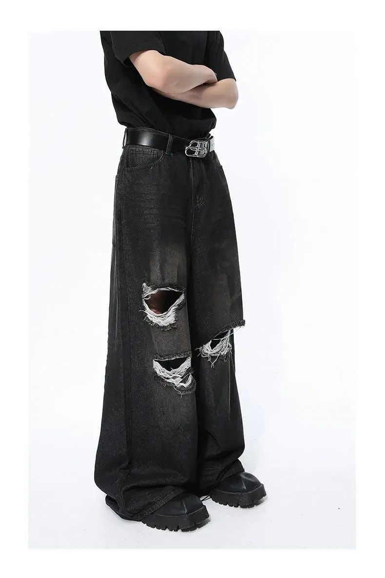 Japanese Brand × Jean Distressed Baggy Wide Leg Flared Denim Jeans Size US 28 / EU 44 - 3 Thumbnail